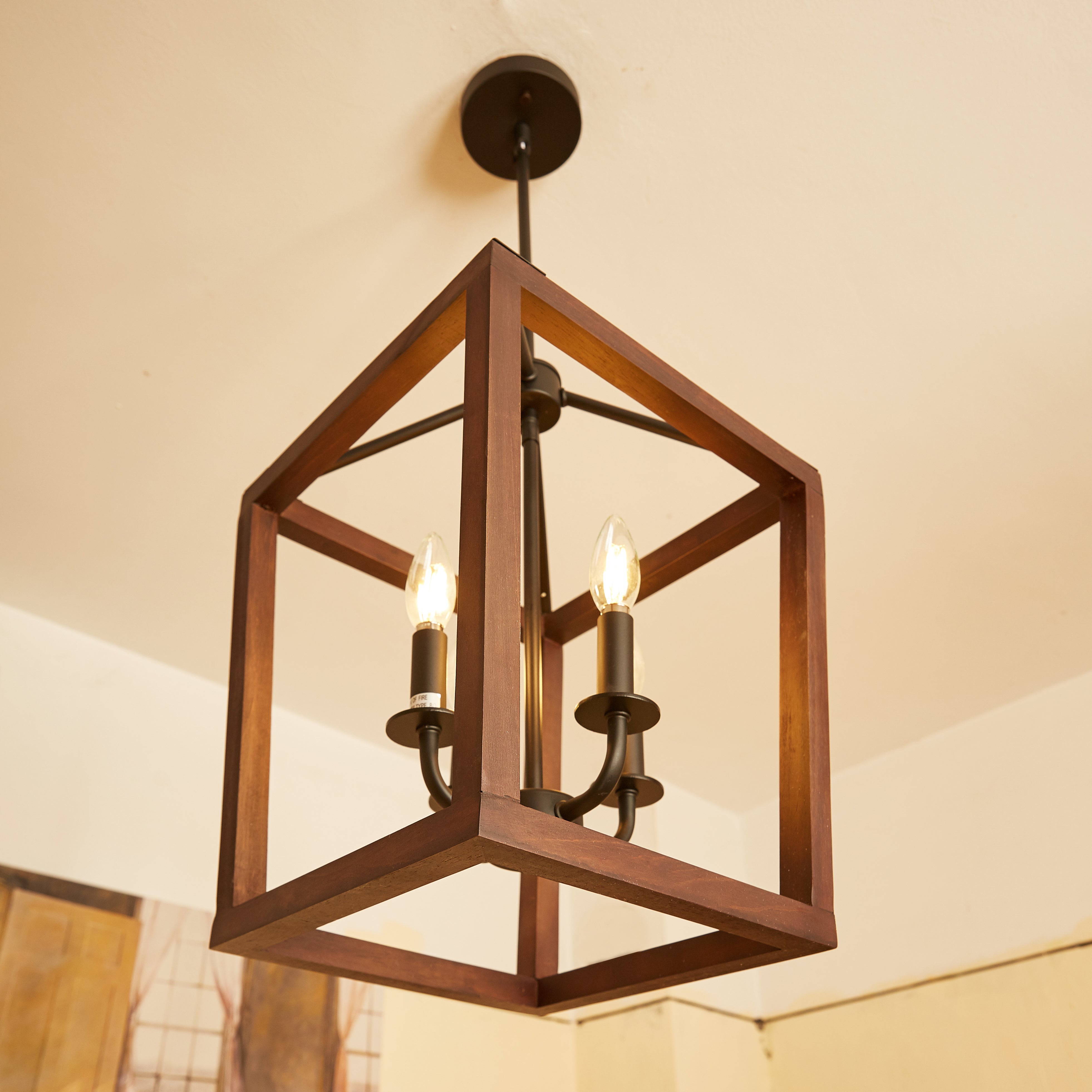 4-Light Matte Black Lantern Pendant