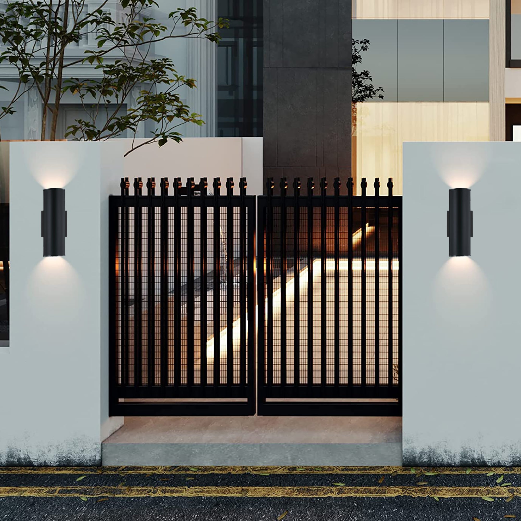 Black LED Outdoor Wall Lantern Sconce with Up-Down Light Output