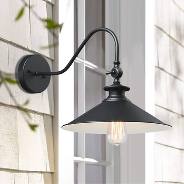 Fia 1-Light Black Outdoor Hardwired Wall Barn Light Sconce Lantern