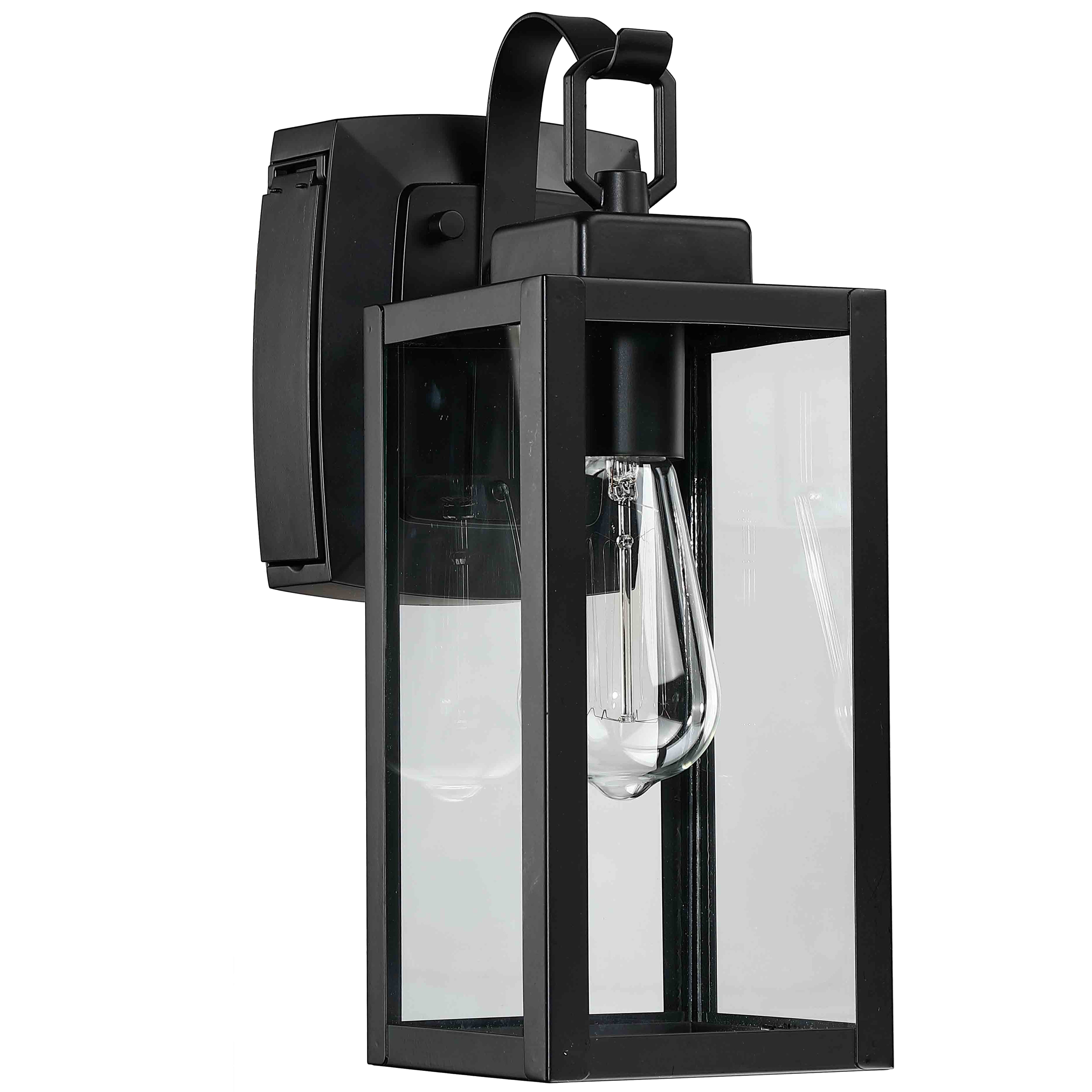 1-Lights Black Exterior Porch Lights with GFCI Outlet Outdoor Sconce E26 Base