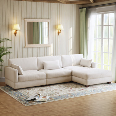 125" 4-Piece Modular White Velvet L-Shape Sectional Sofa