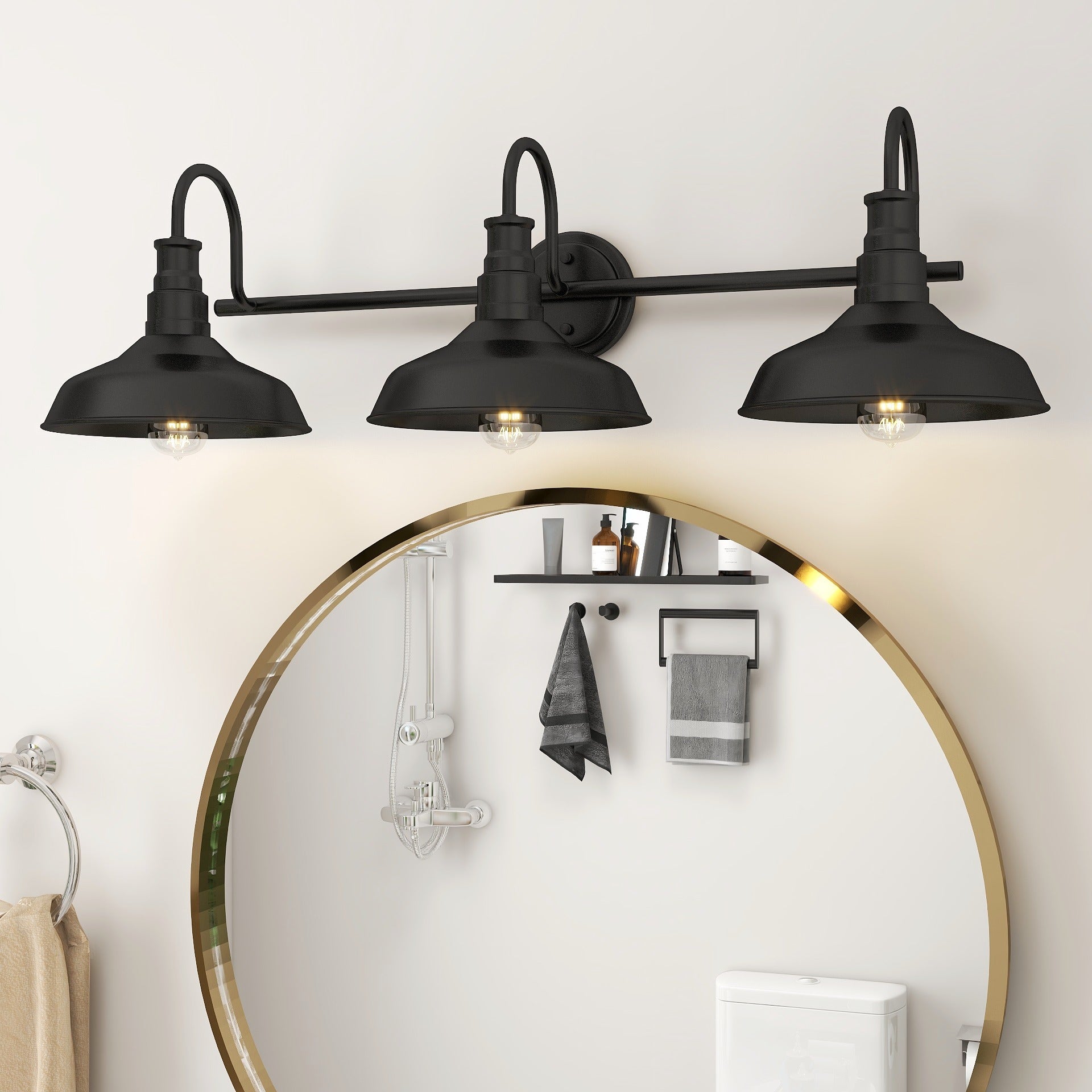 31.12 in. 3-Light Bronze Vanity Light Fixture, All-In-1 Bathroom Set (E26 Bulb Base) (5-Piece)