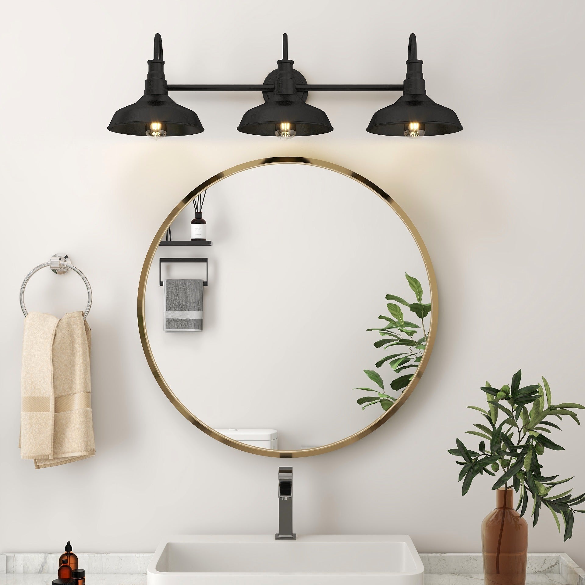 31.12 in. 3-Light Bronze Vanity Light Fixture, All-In-1 Bathroom Set (E26 Bulb Base) (5-Piece)