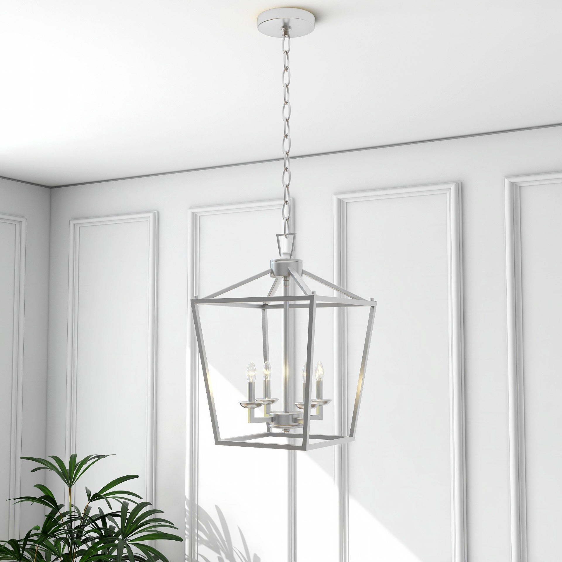 4-Light Polished Nickel Cage Chandelier Mini Farmhouse Light Fixture