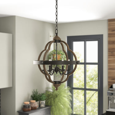 Leta 6 - Light Unique Globe Chandelier with Wood Accents