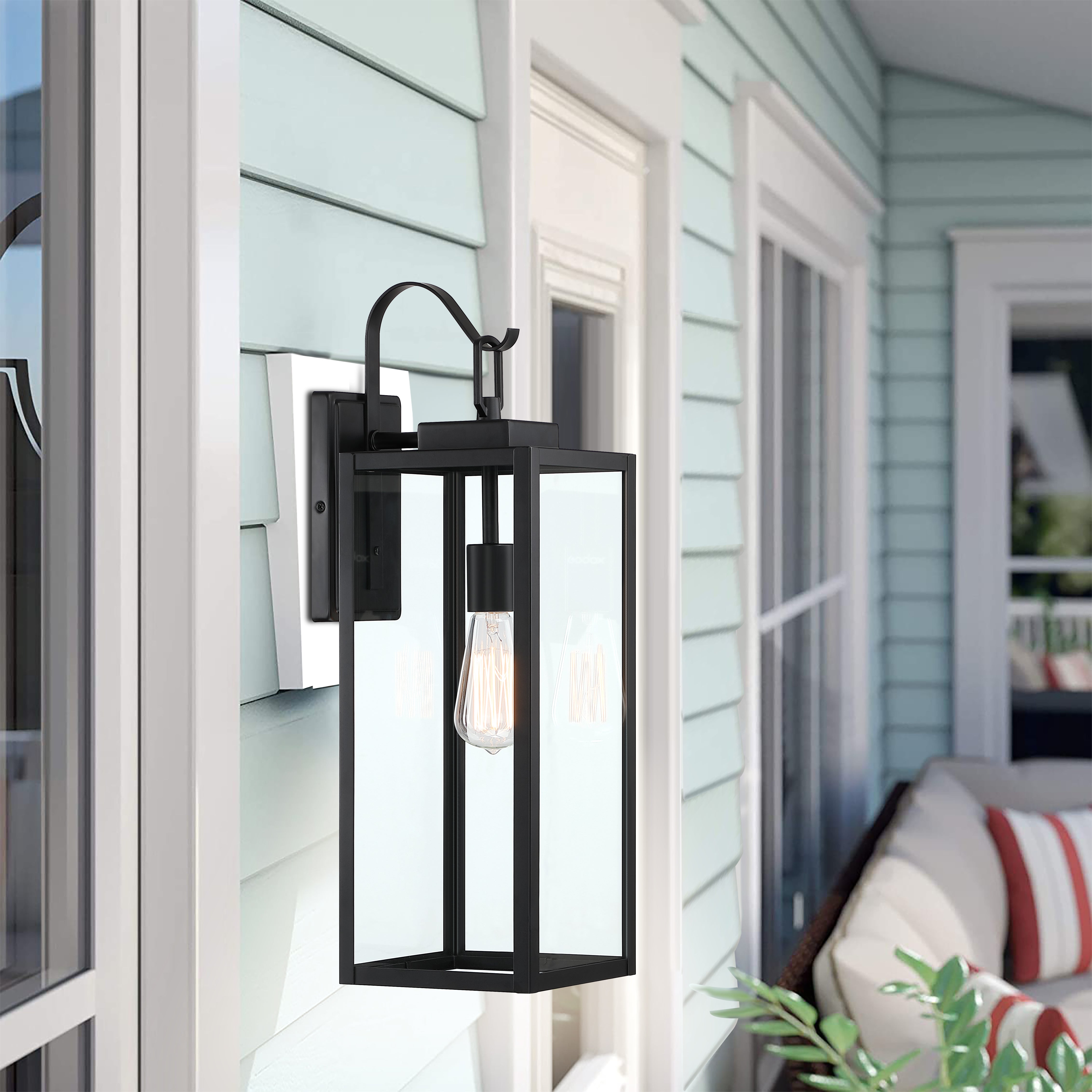 1-Light Black Outdoor Wall Fixture Mounted Porch Lights Lantern with Glass Shade (E26 Base)