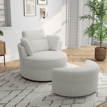 Upholstered Swivel Barrel Chair With Ottoman