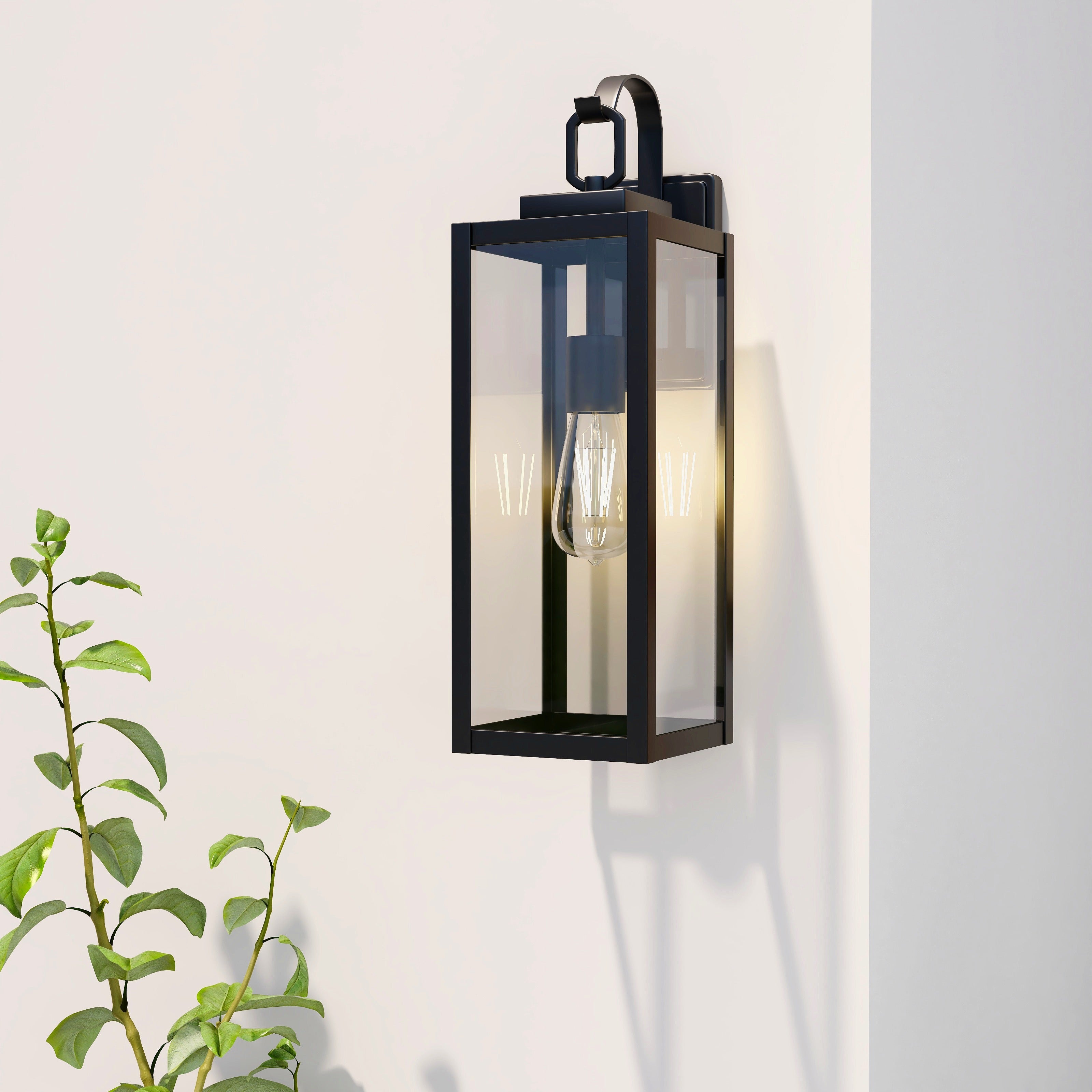 1-Light Black Outdoor Wall Fixture Mounted Porch Lights Lantern with Glass Shade (E26 Base)