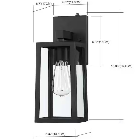 1-Light Matte Black Hardwired Outdoor Wall Lantern Sconce Dusk to Dawn Sensor with Clear Glass(2-Pack）