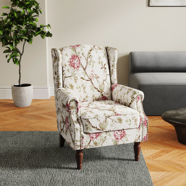 Floral Upholstered Wingback Accent Chair