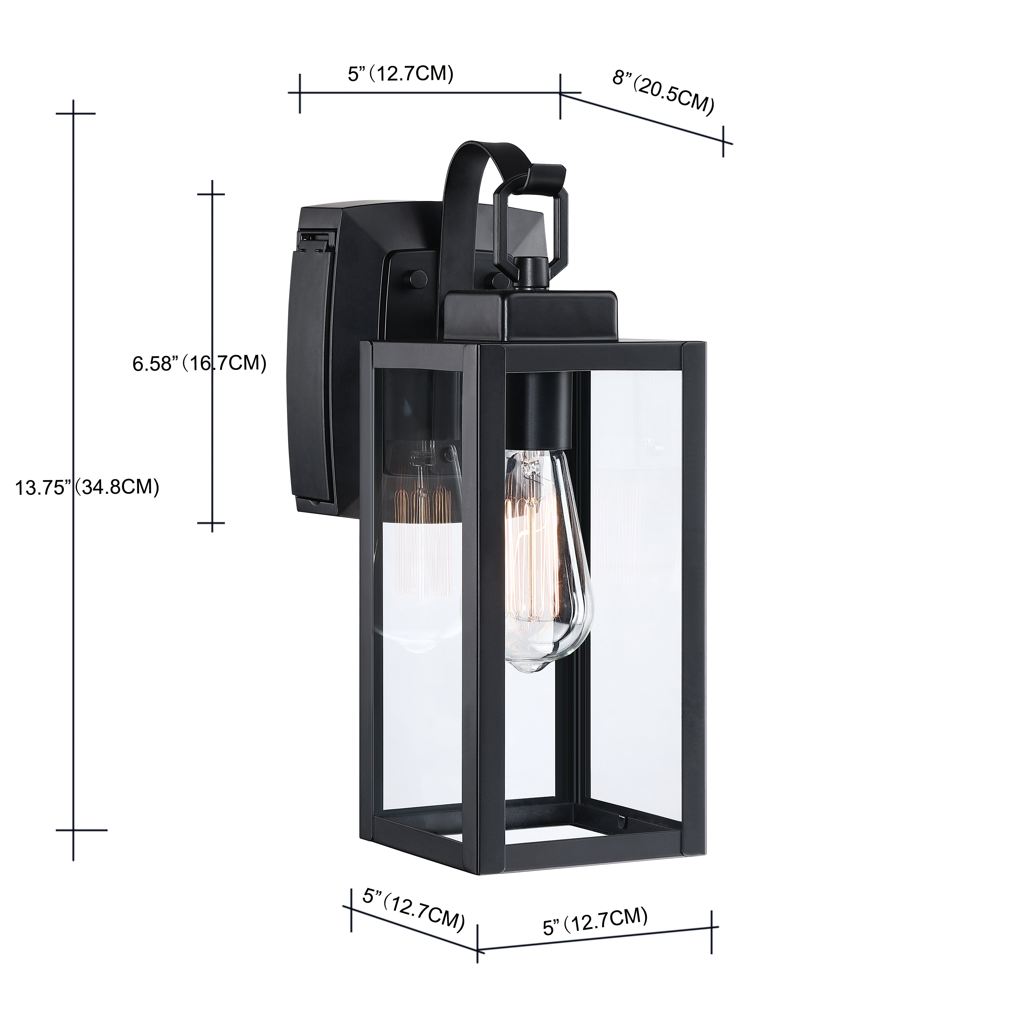 1-Lights Black Exterior Porch Lights with GFCI Outlet Outdoor Sconce E26 Base