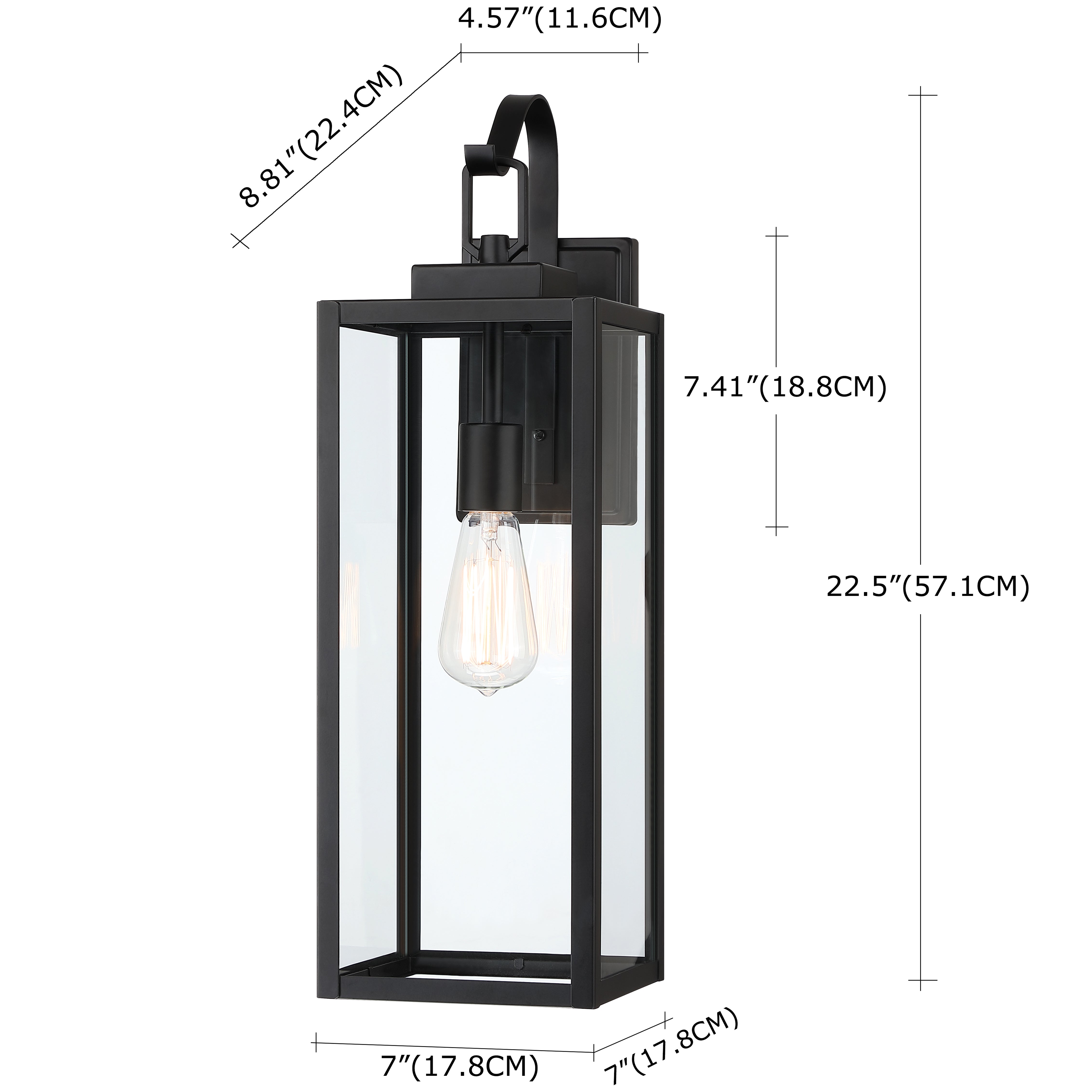 1-Light Black Outdoor Wall Fixture Mounted Porch Lights Lantern with Glass Shade (E26 Base)