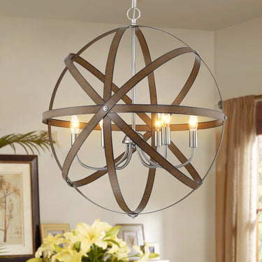 Maya  6 Light Barnwood And Brushed Nickle Pendant Lighting