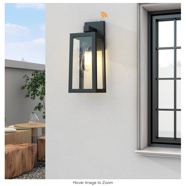 1-Light Matte Black Hardwired Outdoor Wall Lantern Sconce Dusk to Dawn Sensor with Clear Glass(2-Pack）