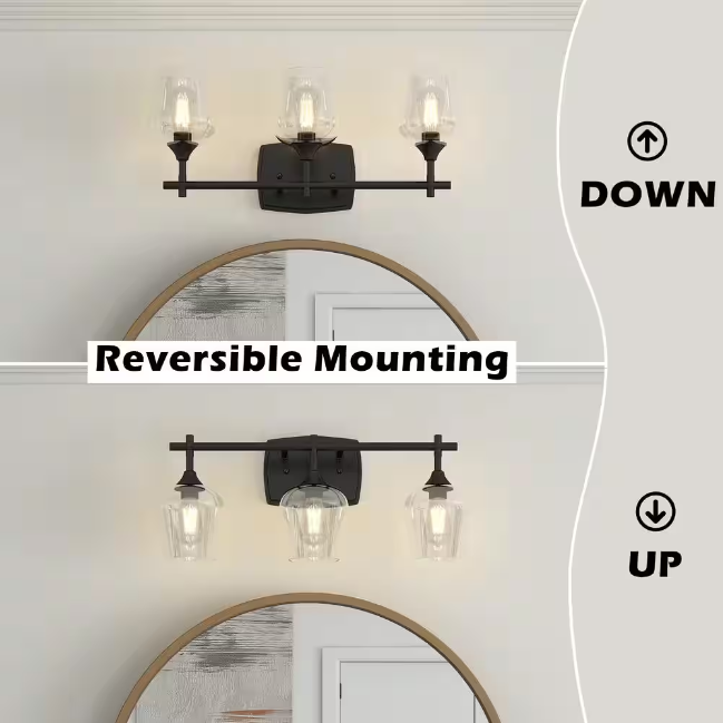 22.68 in. 3-Lights Matte Black Wall Mount Vanity Light