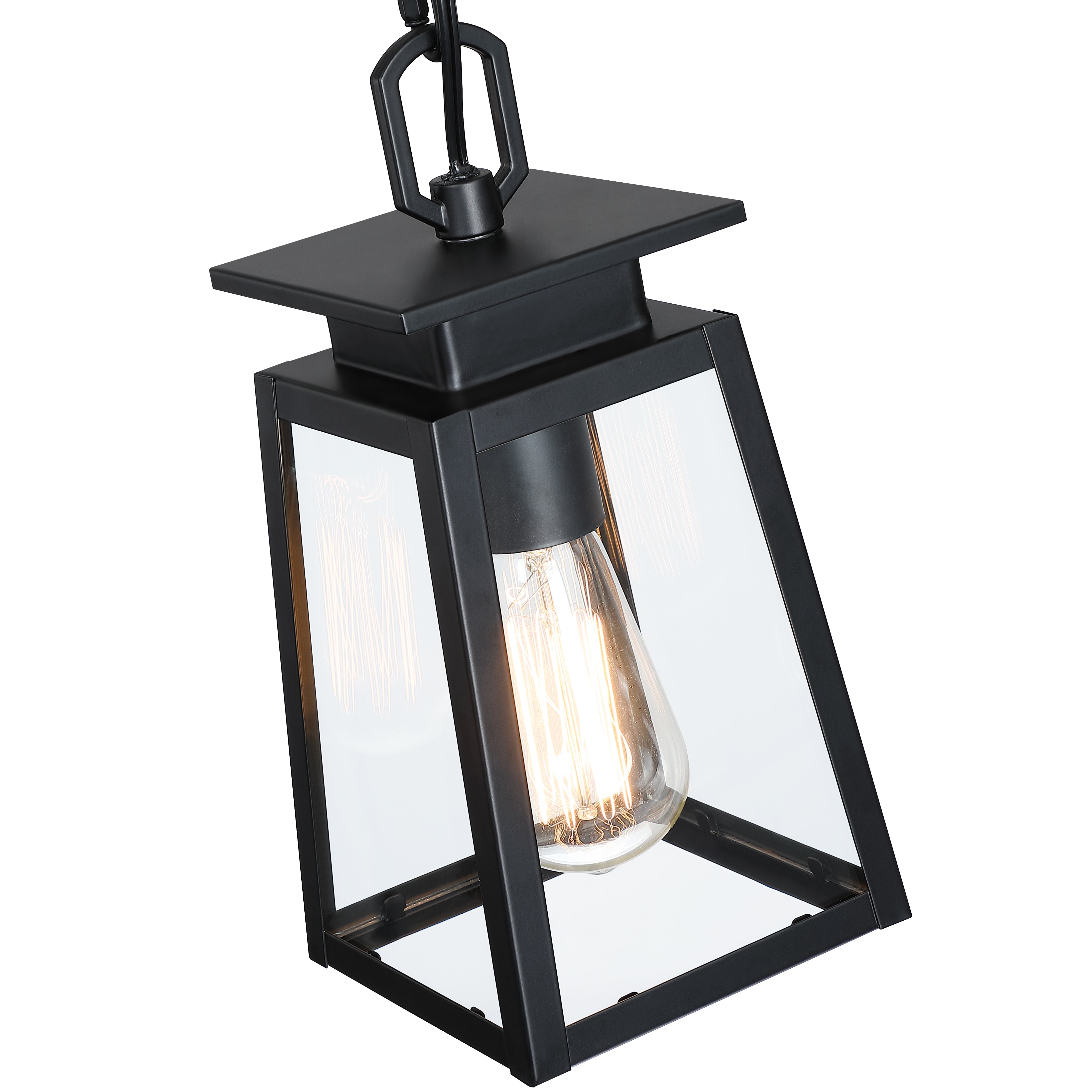 1-Light Black Outdoor Pendant Light Exterior Hanging Lantern with E26 Base