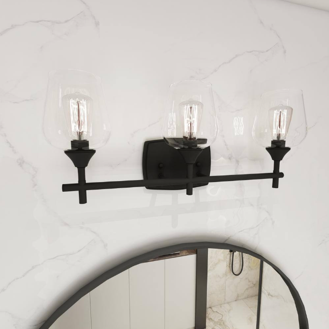 22.68 in. 3-Lights Matte Black Wall Mount Vanity Light