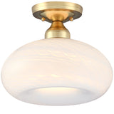 1 Light Matte Brass Industrial Semi Flush Mount Ceiling Light Withe Shade