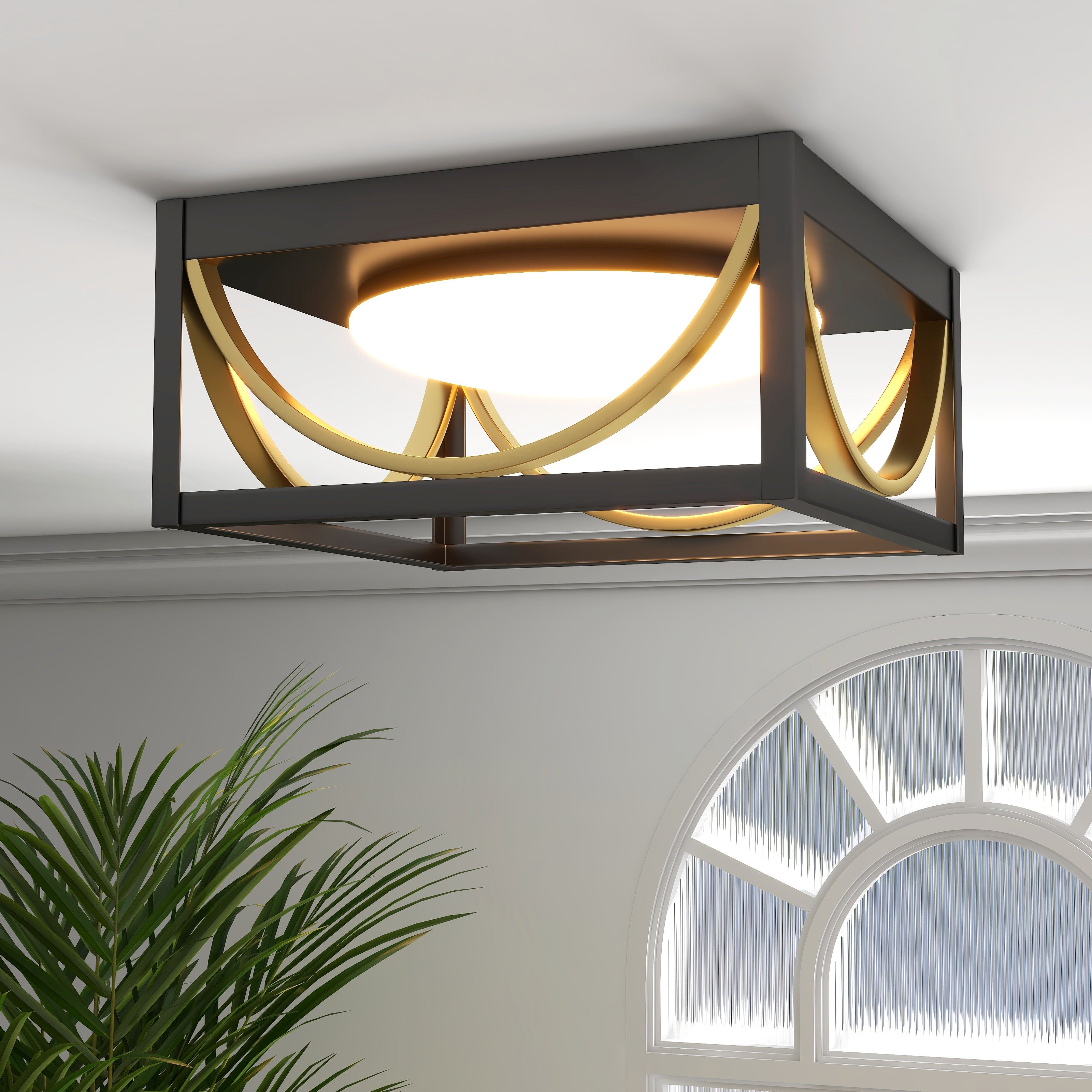 11.8 in. Matte Black and Brass Integrated LED Fixtures Ceiling Flush Mount Light Fixture