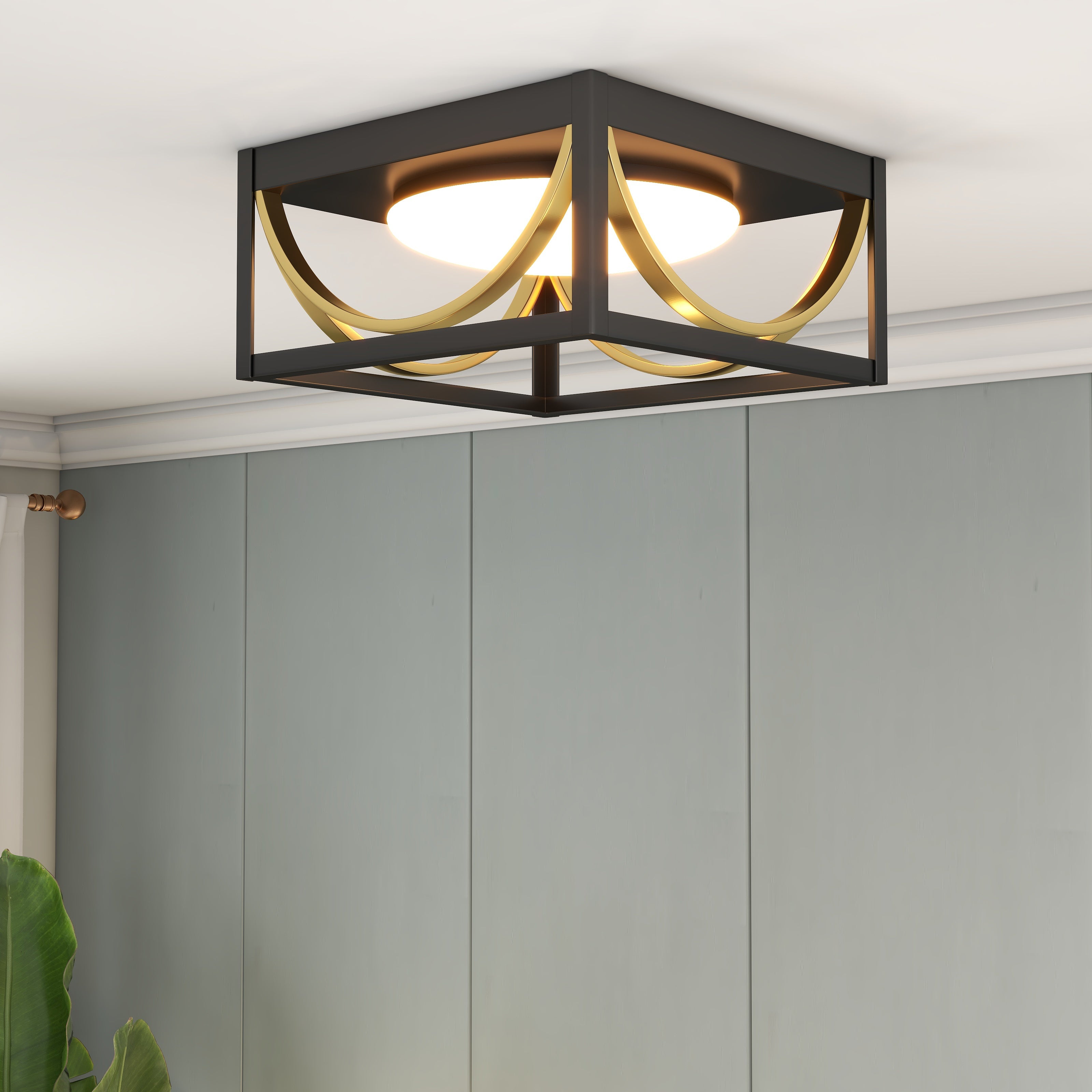 11.8 in. Matte Black and Brass Integrated LED Fixtures Ceiling Flush Mount Light Fixture