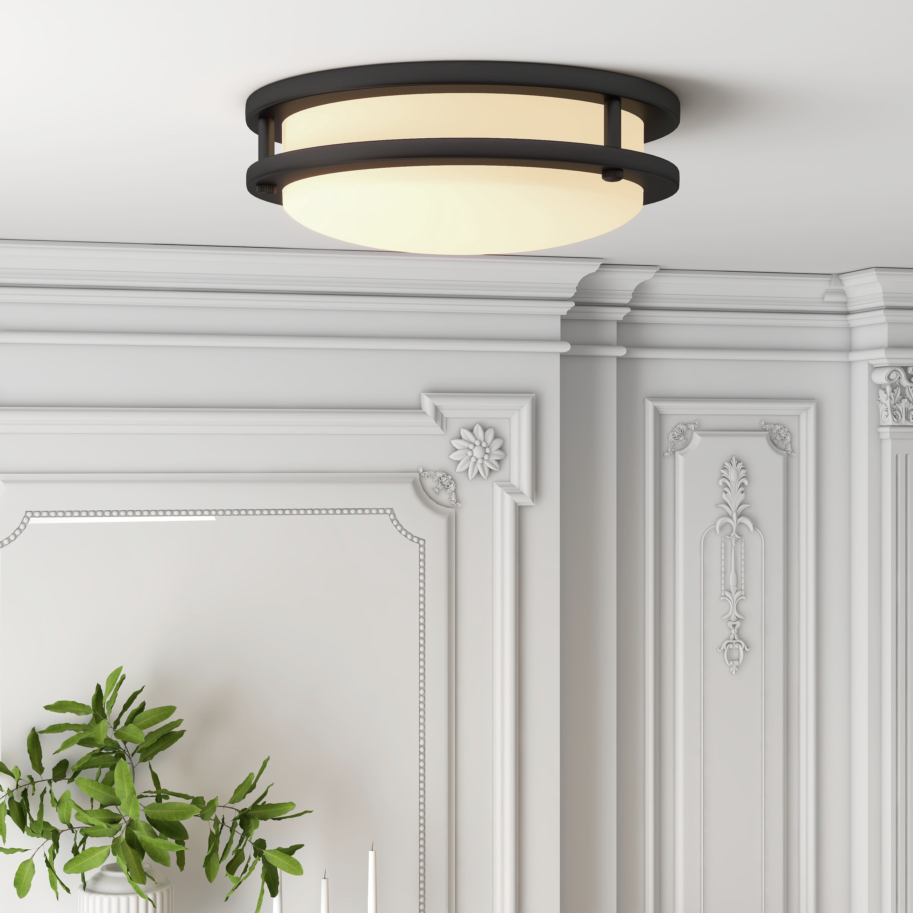 11 in. Modern Bronze Dimmable LED Integrated Flush Mount With Shade