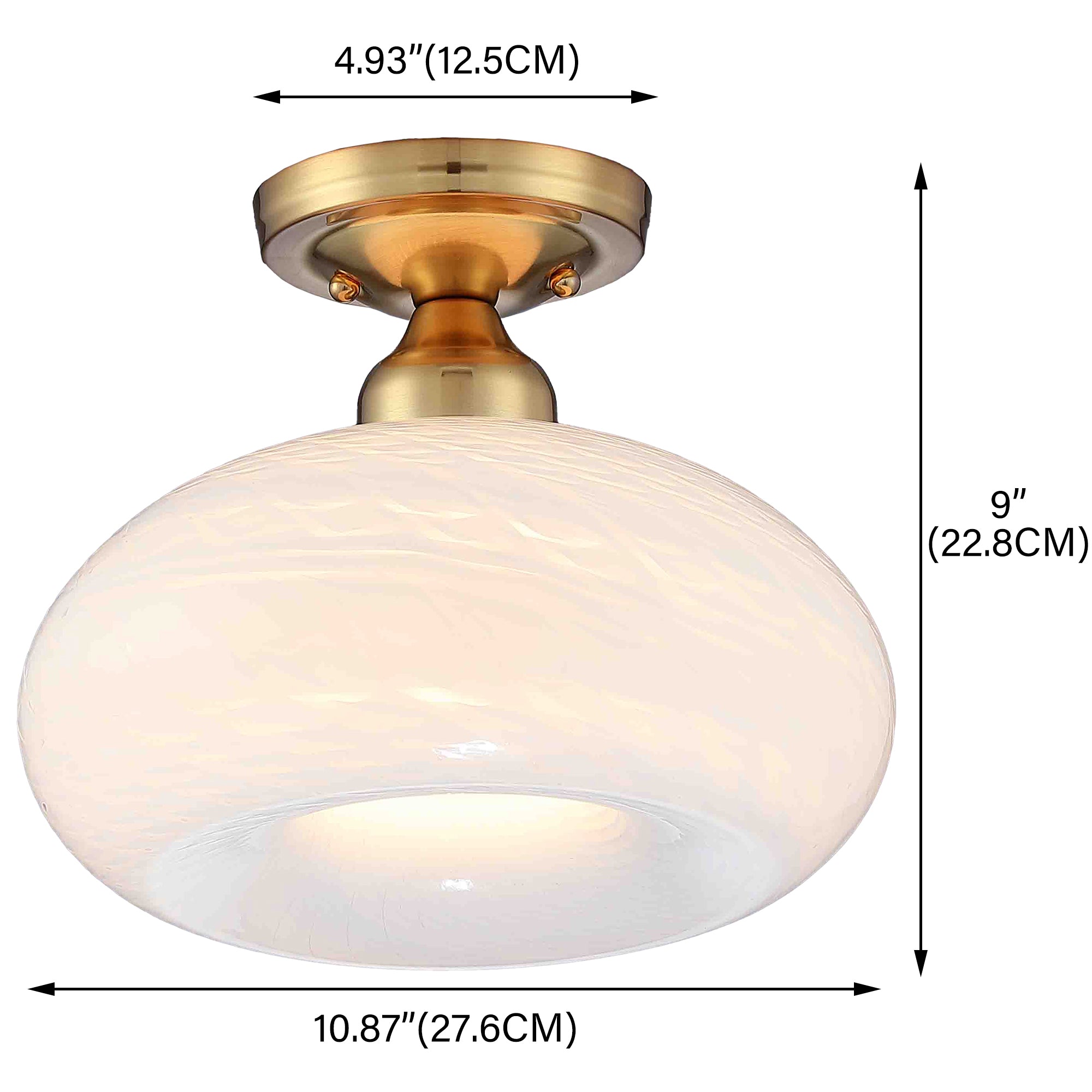 1 Light Matte Brass Industrial Semi Flush Mount Ceiling Light Withe Shade