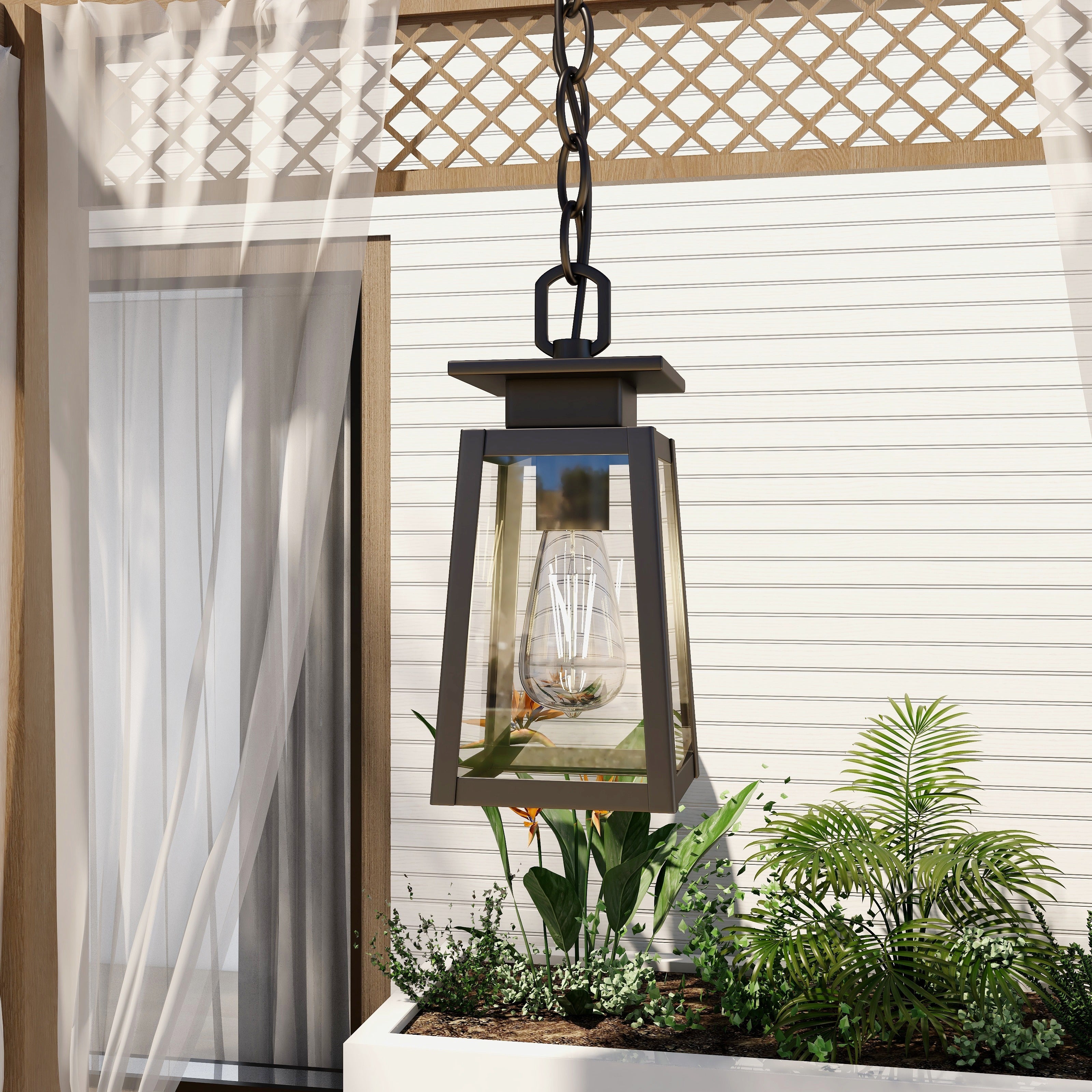 1-Light Black Outdoor Pendant Light Exterior Hanging Lantern with E26 Base