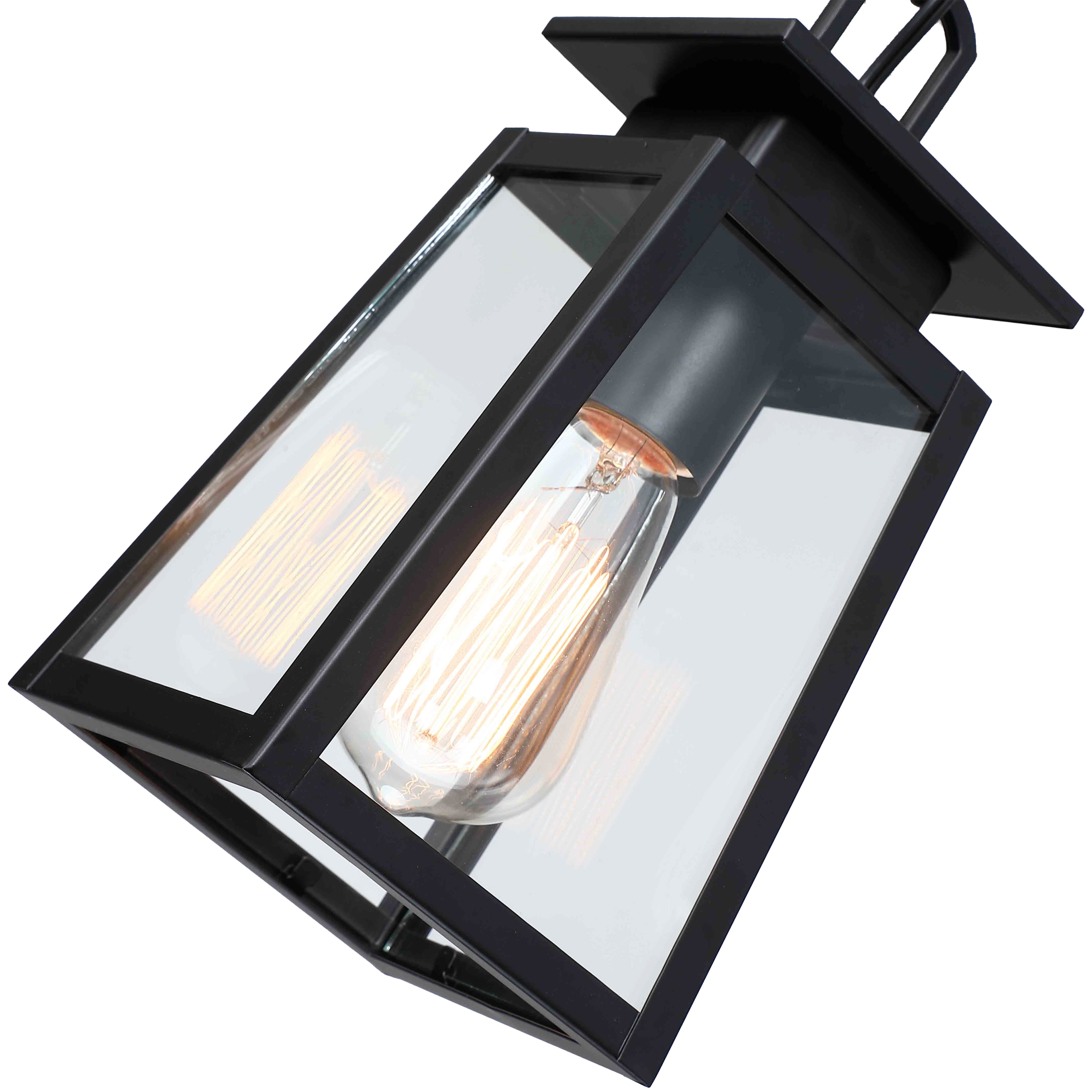 1-Light Black Outdoor Pendant Light Exterior Hanging Lantern with E26 Base