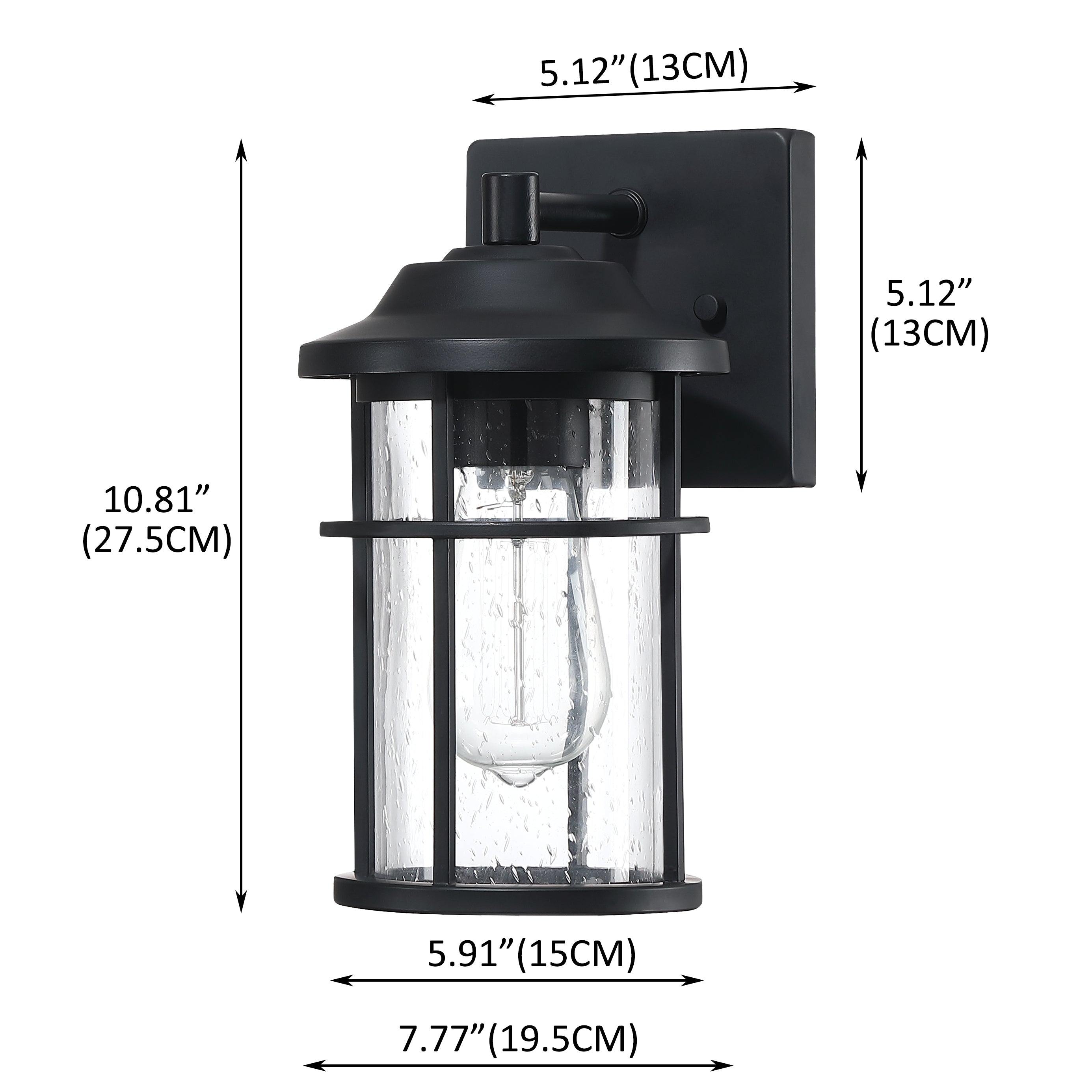 1- Light Matte Black Outdoor Wall Lantern Sconce