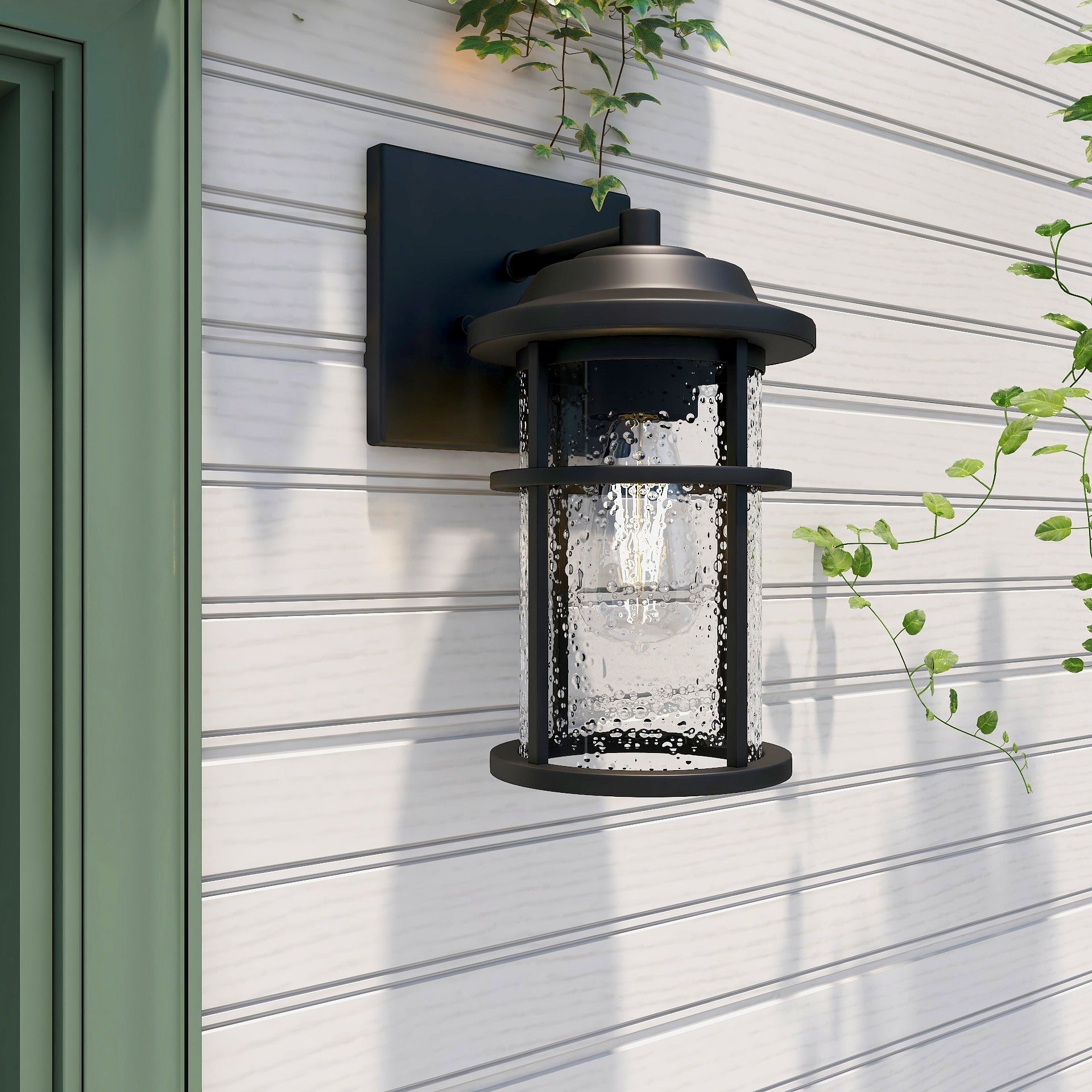 1- Light Matte Black Outdoor Wall Lantern Sconce