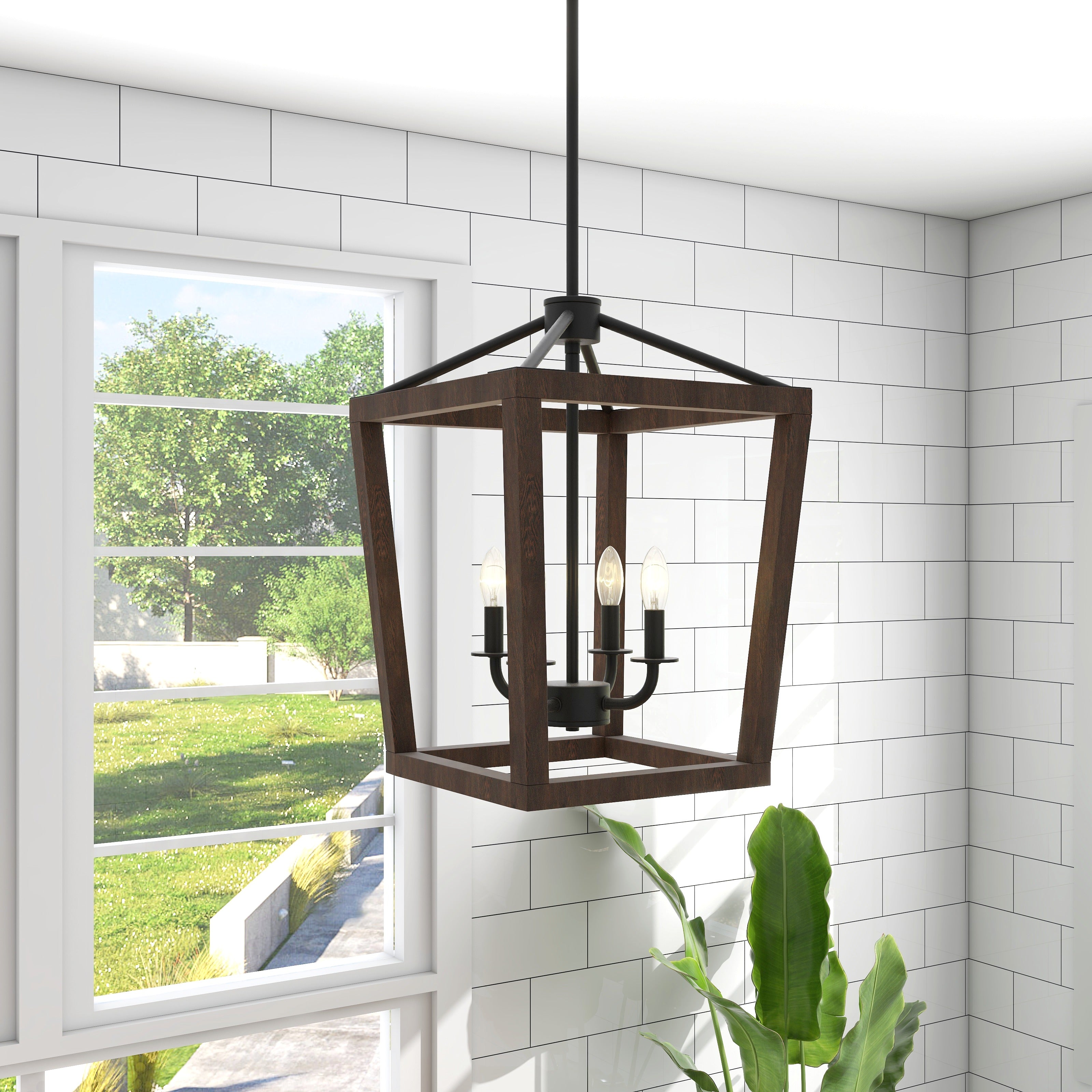 4-Light Matte Black Lantern Pendant