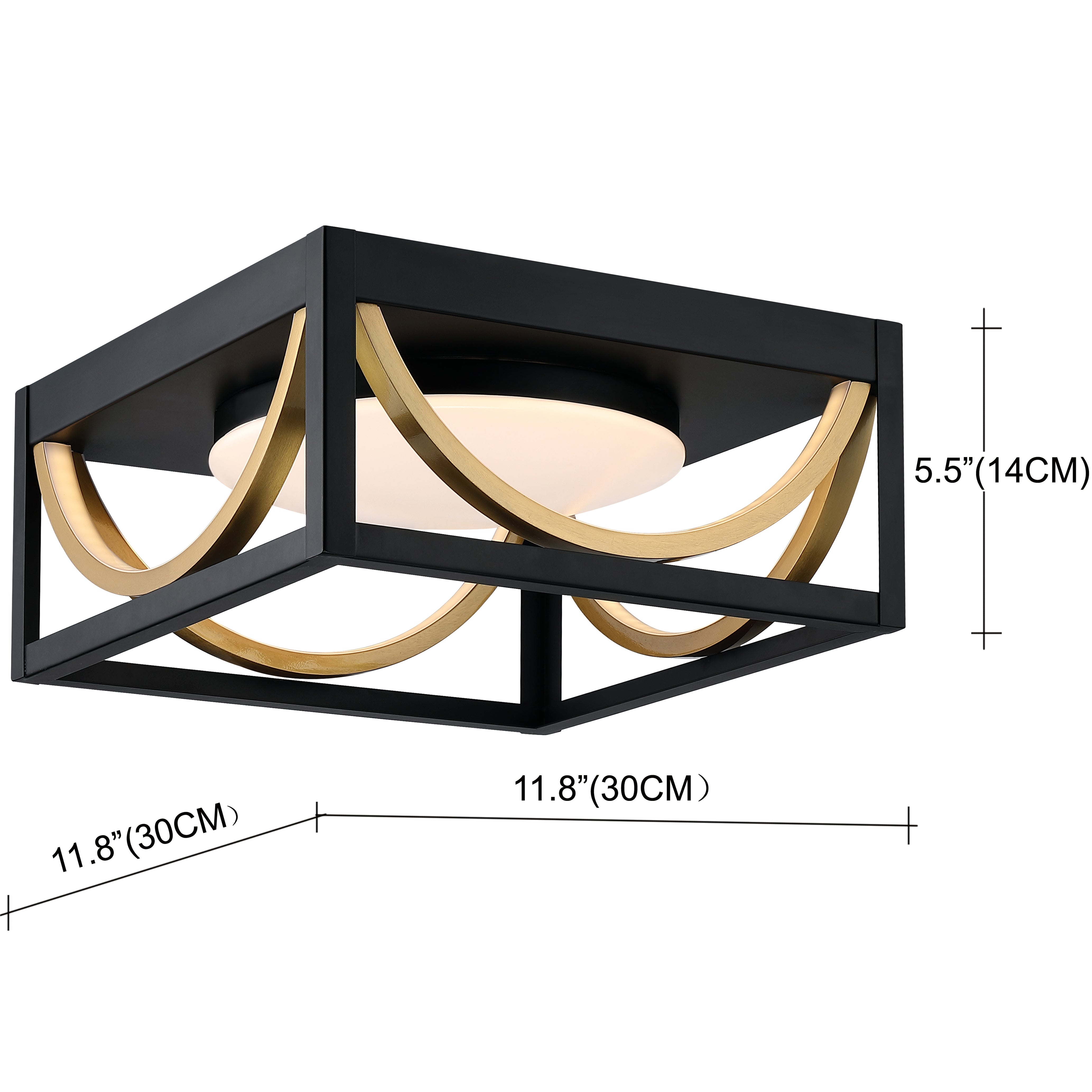 11.8 in. Matte Black and Brass Integrated LED Fixtures Ceiling Flush Mount Light Fixture