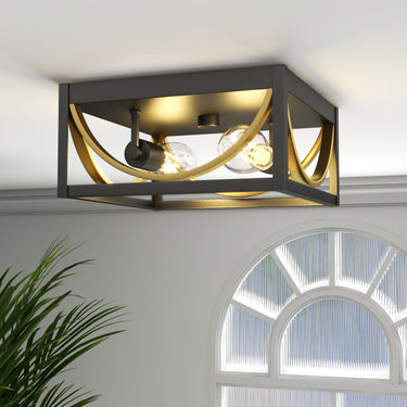 Alexia 12" Flush Mount Ceiling Light Fixture, Black & Gold Close to Ceiling Light