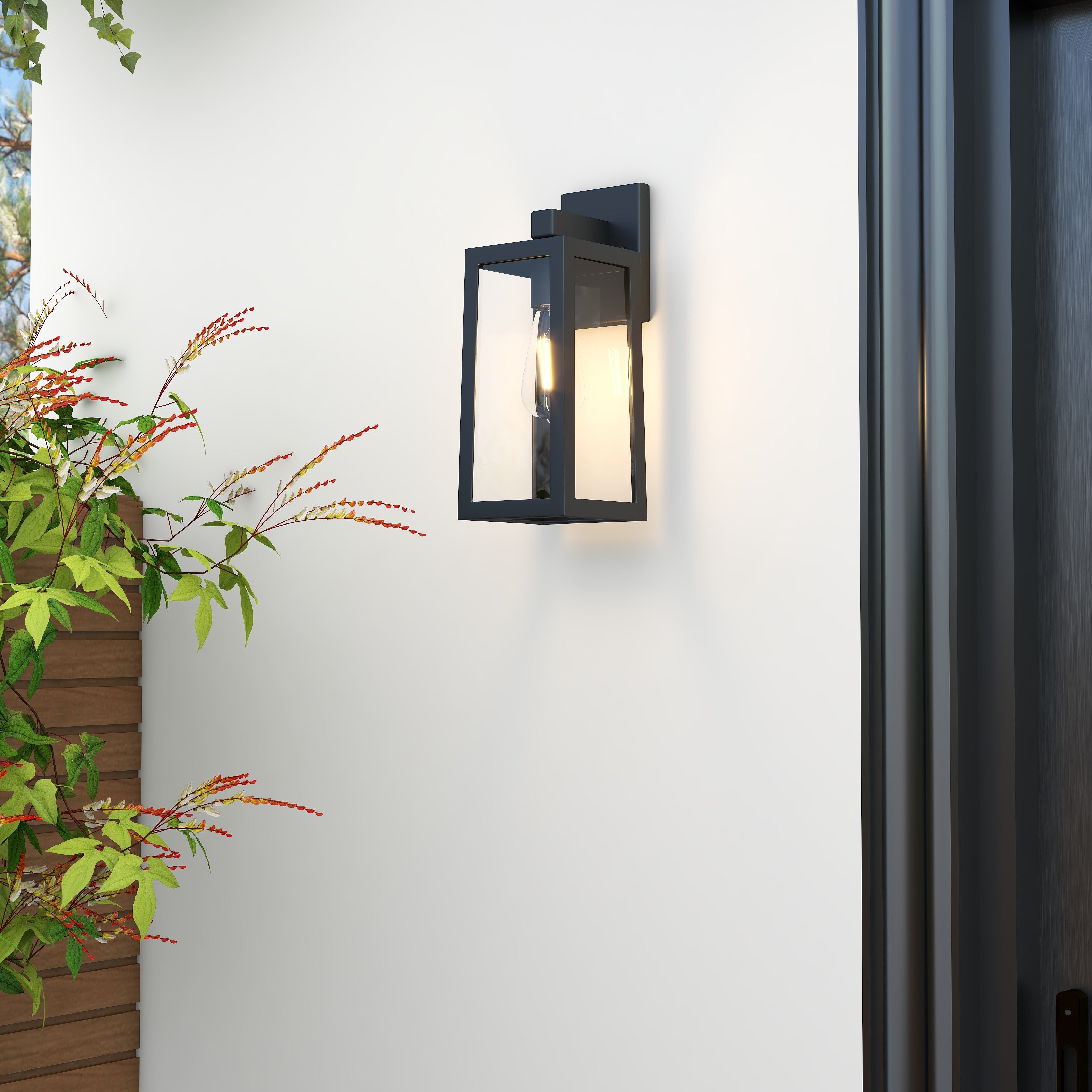 13.5 in. Matte Black Outdoor Hardwired Wall Lantern Sconce Classic Cage with Clear Glass (2-Pack)