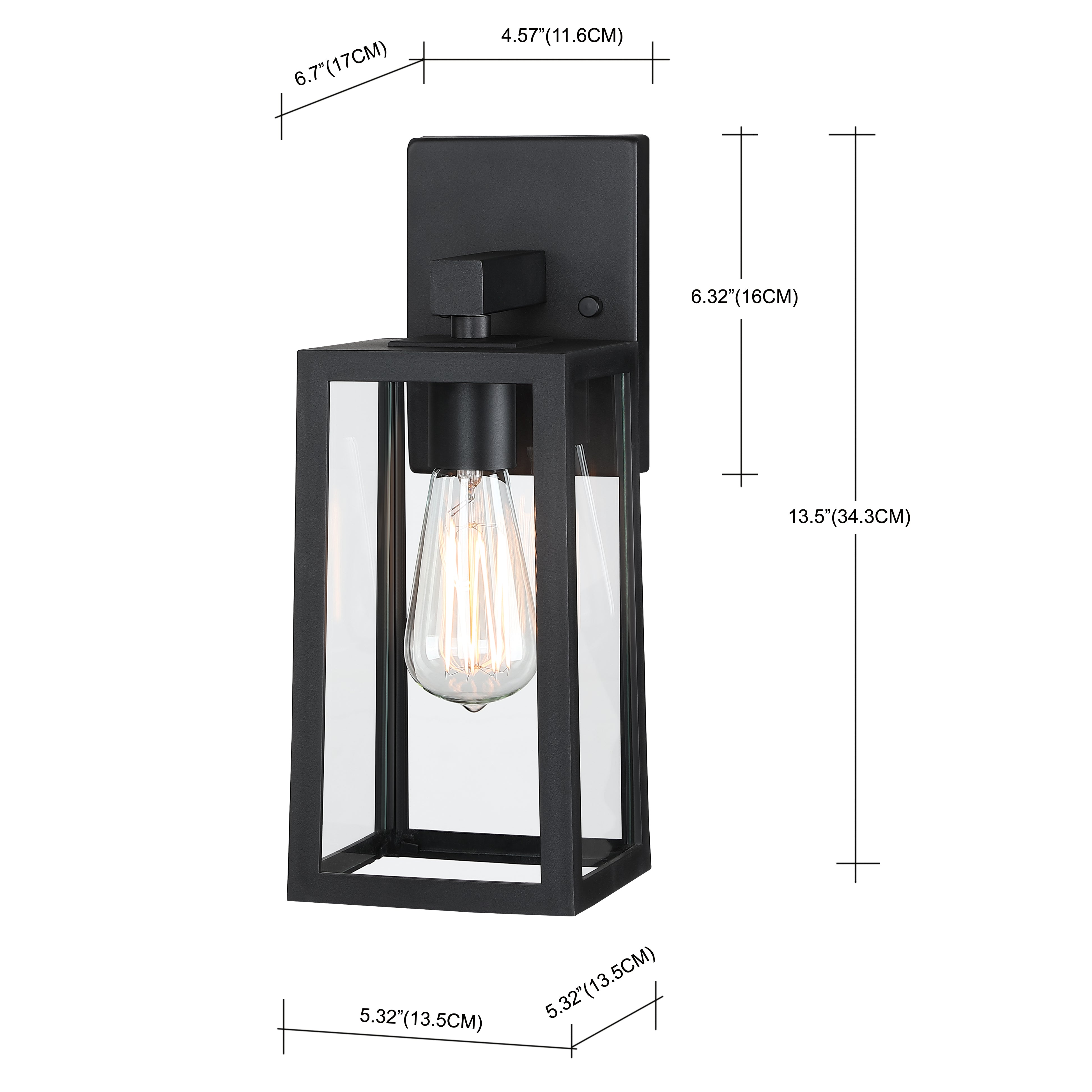 13.5 in. Matte Black Outdoor Hardwired Wall Lantern Sconce Classic Cage with Clear Glass (2-Pack)