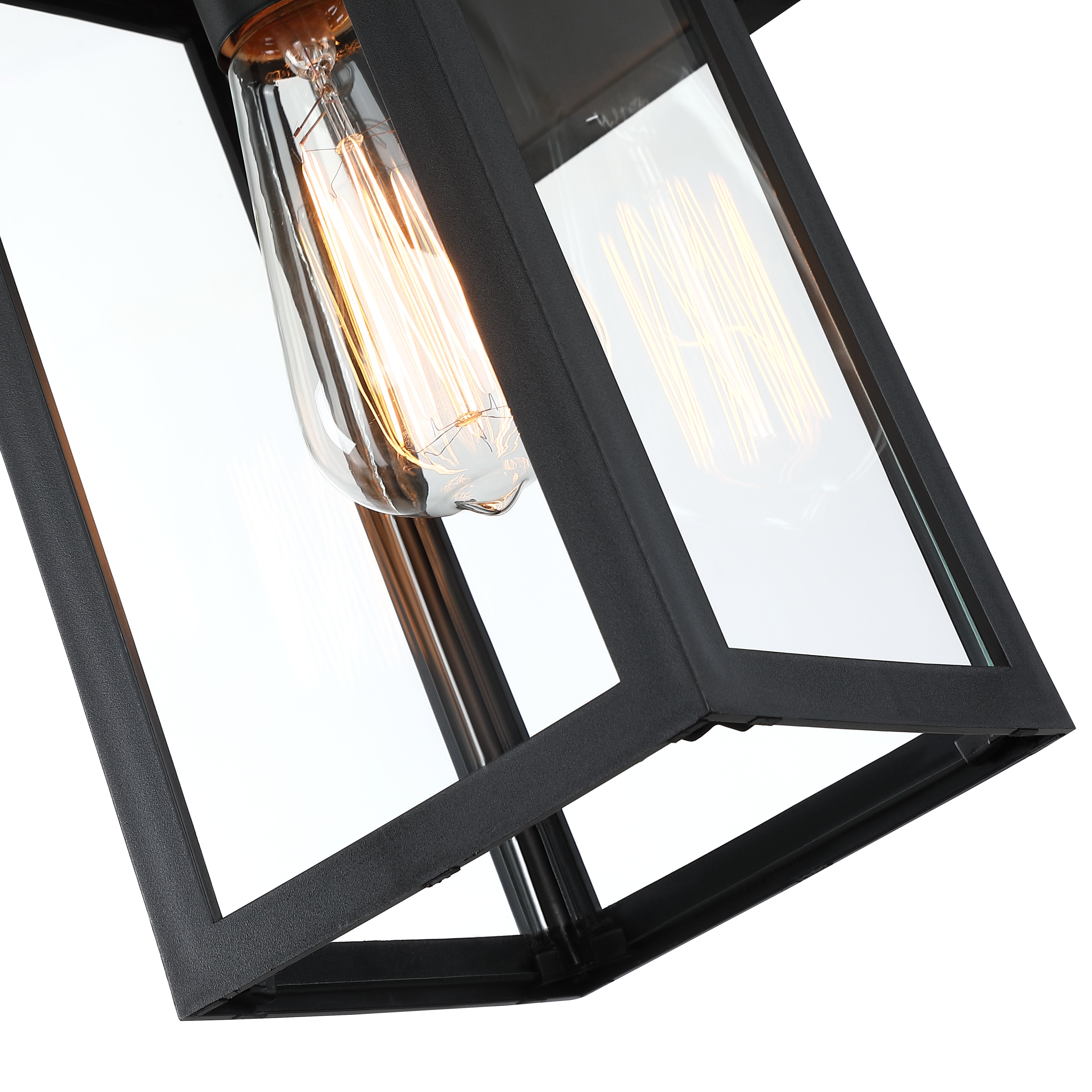 13.5 in. Matte Black Outdoor Hardwired Wall Lantern Sconce Classic Cage with Clear Glass (2-Pack)