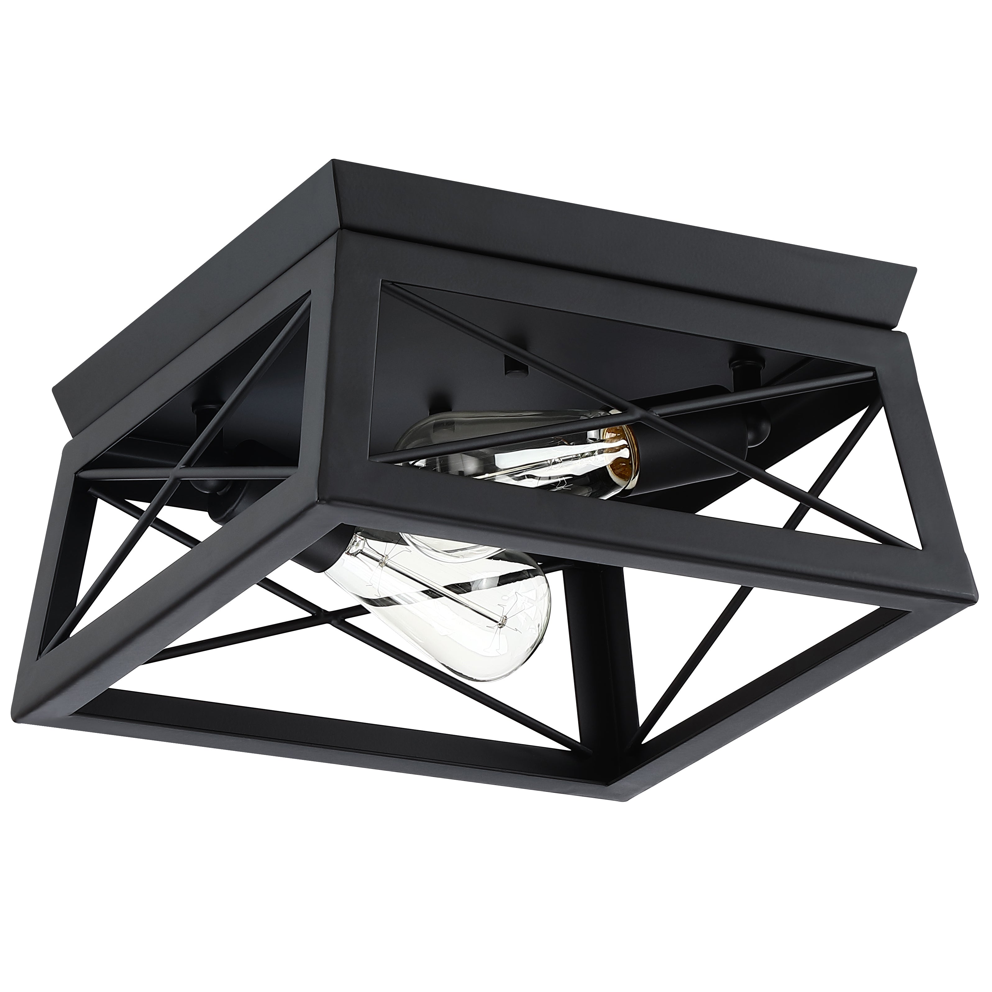 12 in. 2-Light Matte Black and Ocean View Oak Flush Mount