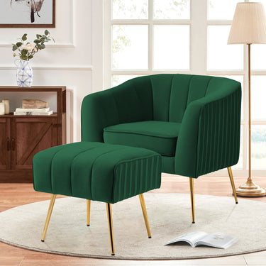 Geniva Velvet Armchair with Ottoman