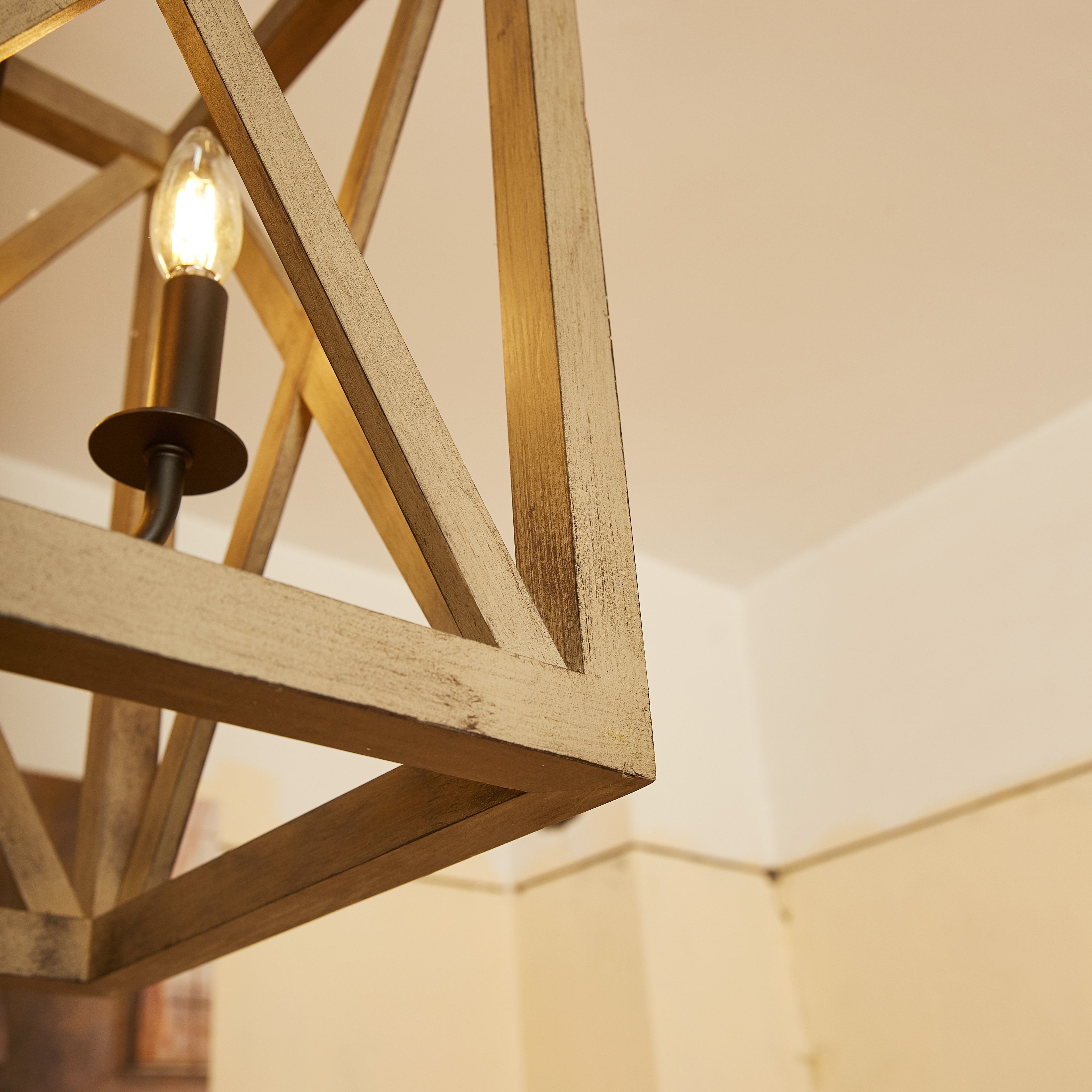 3 - Light Candle Style Chandelier with Wood Accents