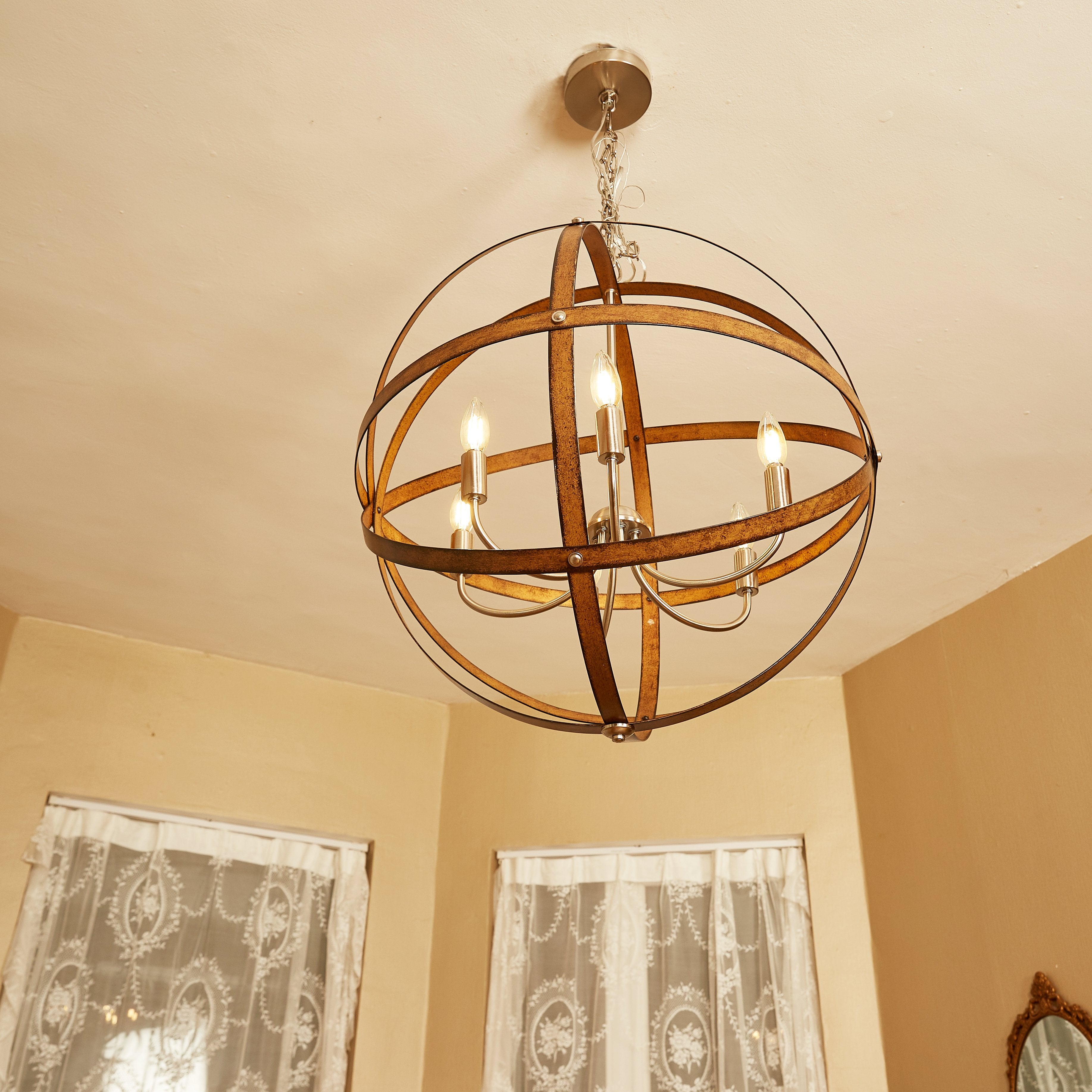 6 Light Barnwood And Brushed Nickle Pendant Lighting