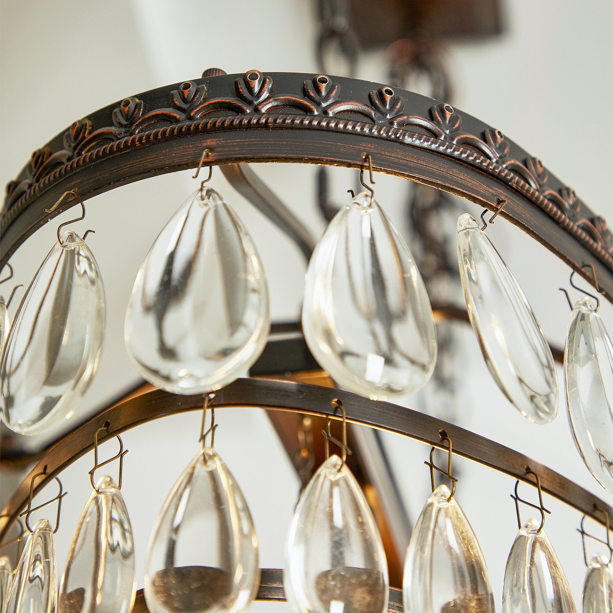 4 Light Oil Rubbed Bronze Tiered Pendant with Crystal Accent