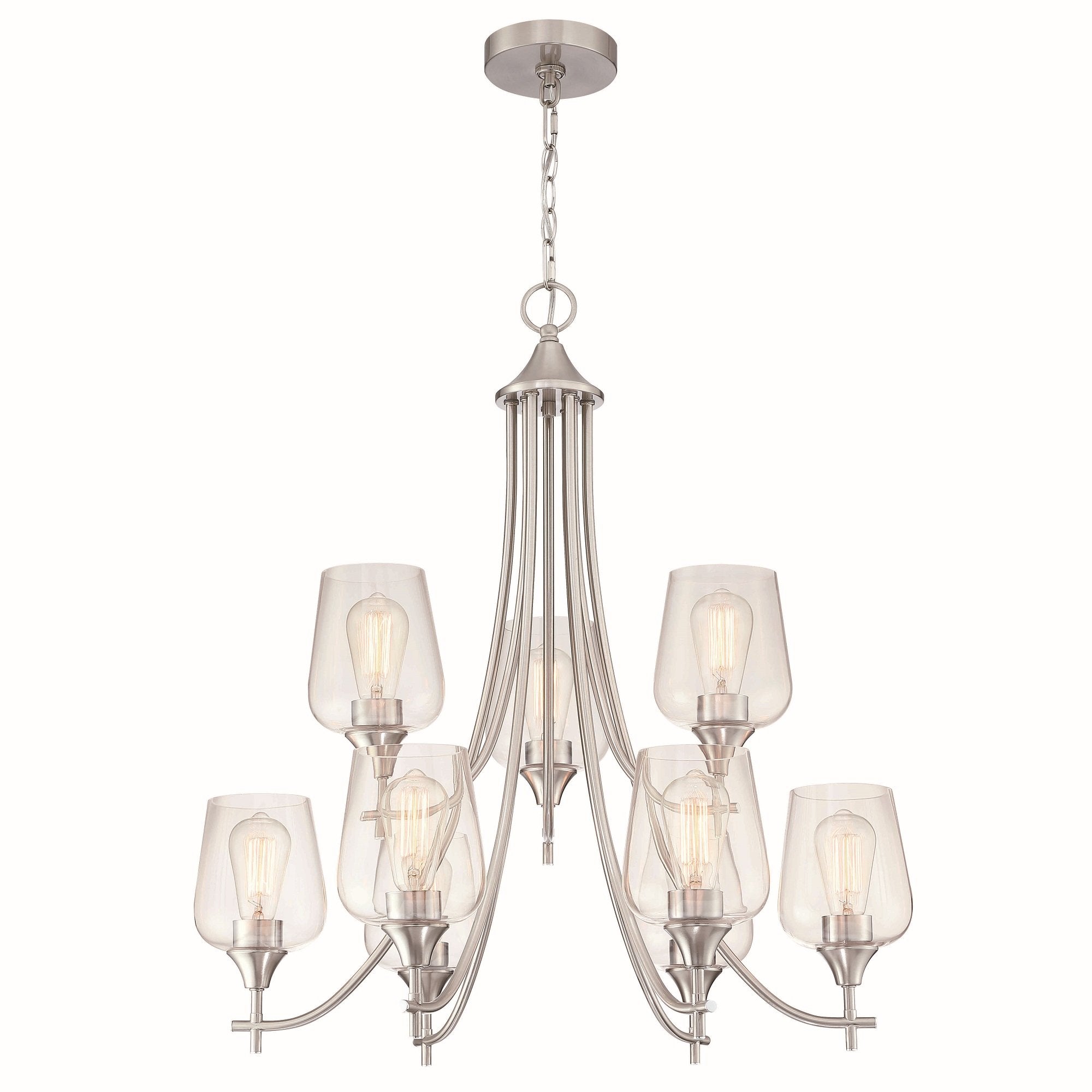 9 - Light Candle Style Geometric Chandelier Brushed Nickel