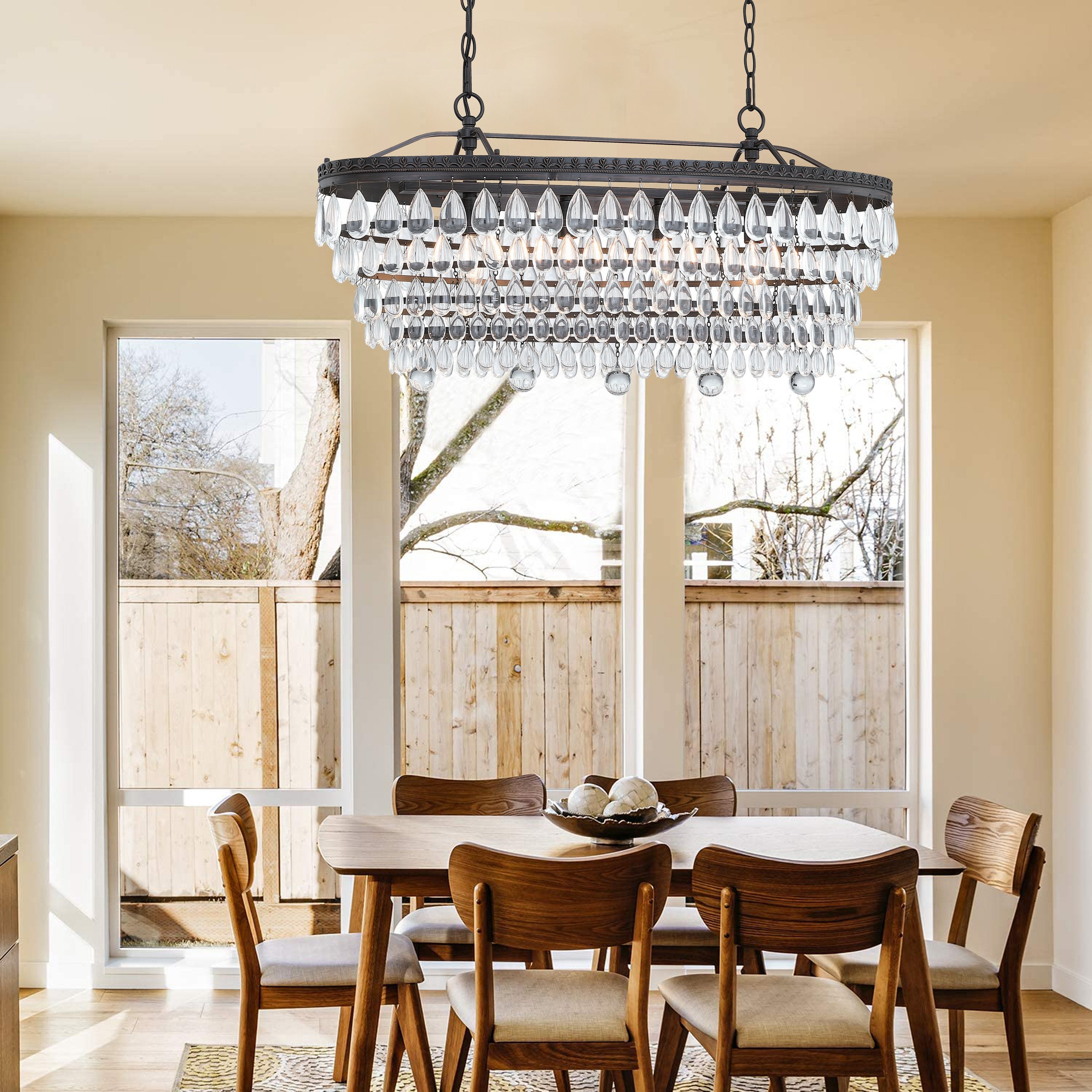 4 Light Oil Rubbed Bronze Tiered Pendant with Crystal Accent