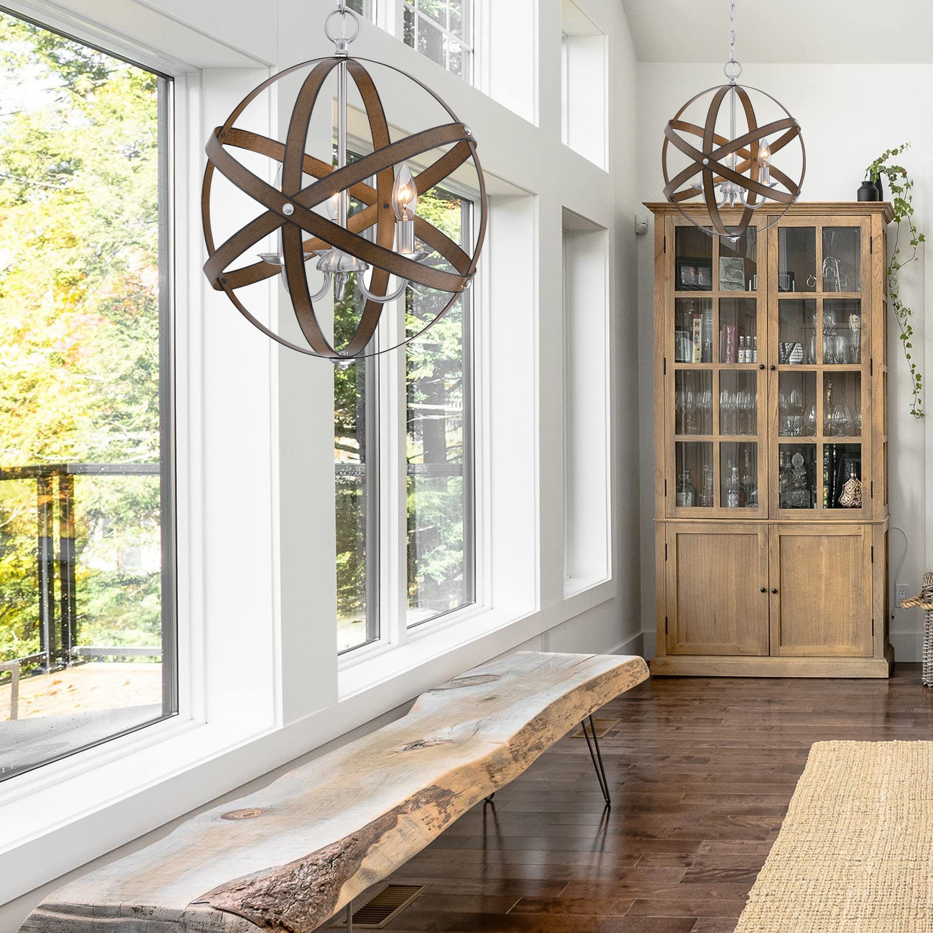 3 Light Barnwood And Brushed Nickle Pendant