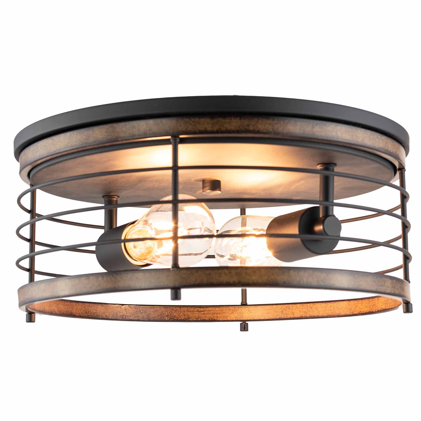 2 Light 13'' Caged Drum Farmhouse Flush Mount