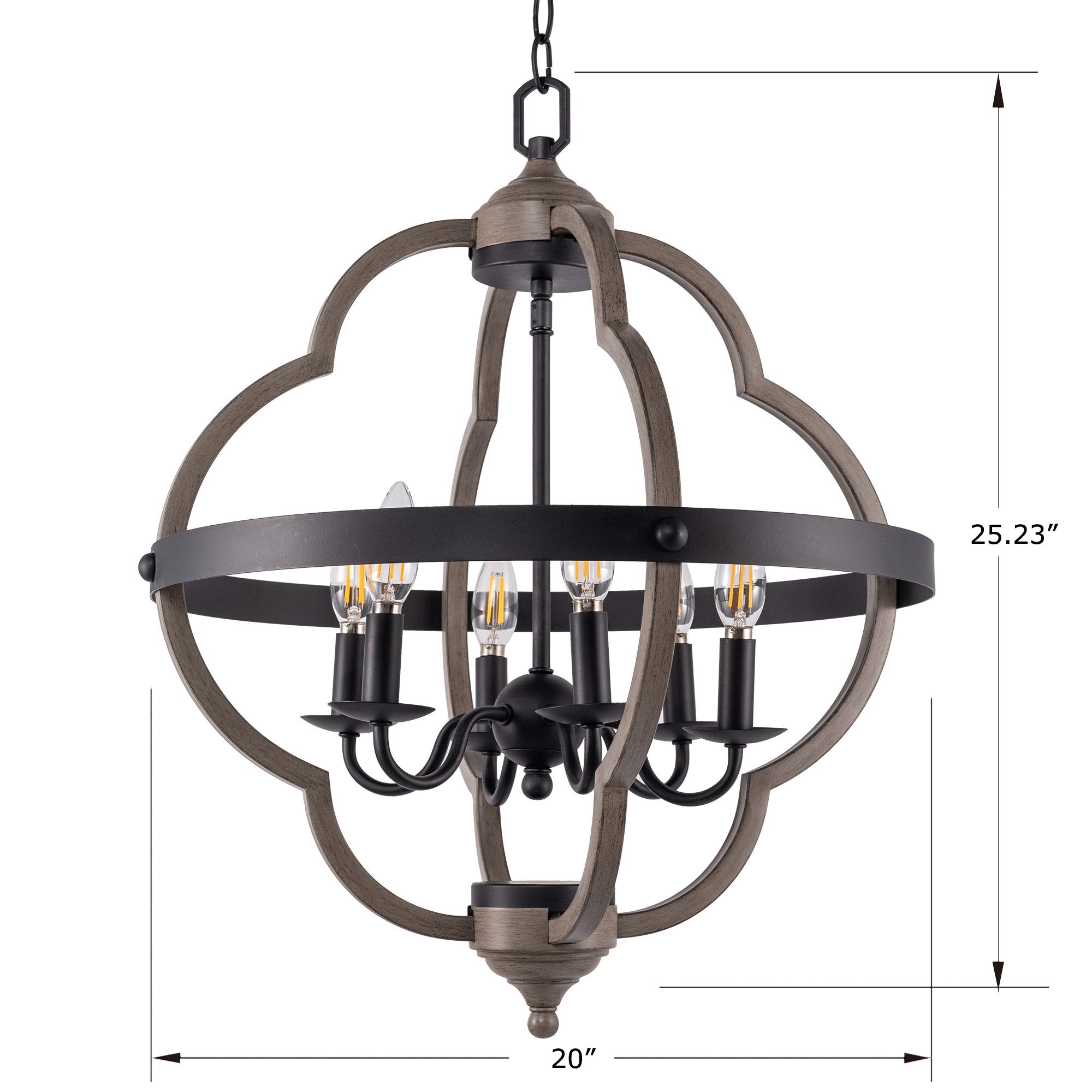 6 - Light Unique Globe Chandelier with Wood Accents