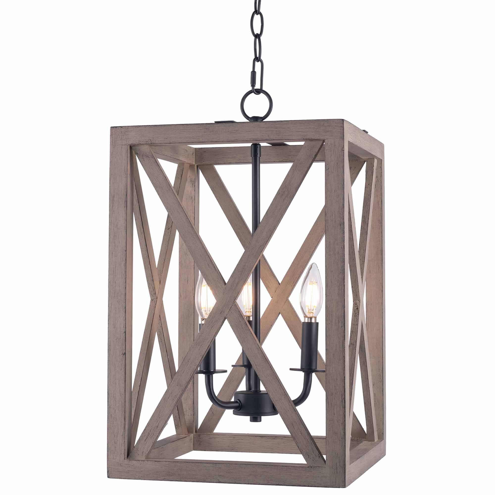 3 - Light Candle Style Chandelier with Wood Accents